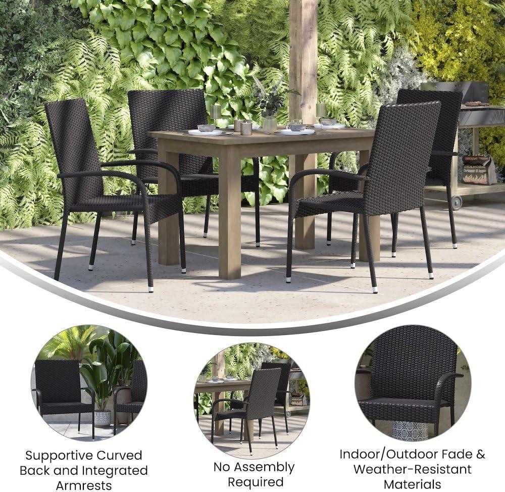 imageFlash Furniture Maxim Wicker IndoorOutdoor Dining Chairs with Arms Espresso Wicker Wrapped Steel Frames Fade ampamp Weather ResistantFor Deck or Backyard Set of 2Black