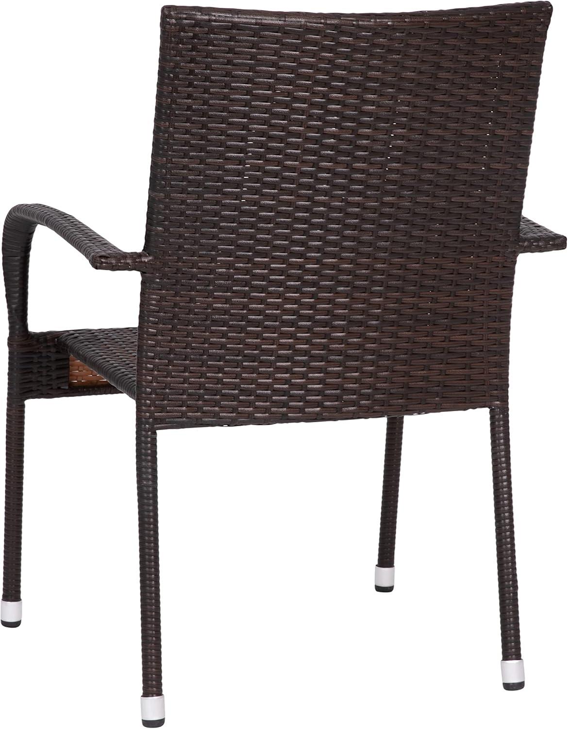 imageFlash Furniture Maxim Wicker IndoorOutdoor Dining Chairs with Arms Espresso Wicker Wrapped Steel Frames Fade ampamp Weather ResistantFor Deck or Backyard Set of 2Espresso
