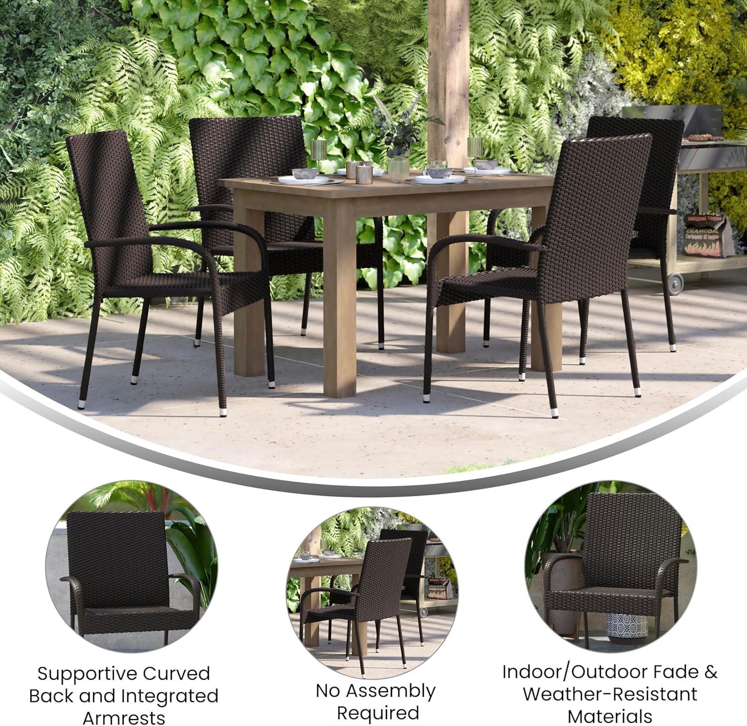 imageFlash Furniture Maxim Wicker IndoorOutdoor Dining Chairs with Arms Espresso Wicker Wrapped Steel Frames Fade ampamp Weather ResistantFor Deck or Backyard Set of 2Espresso