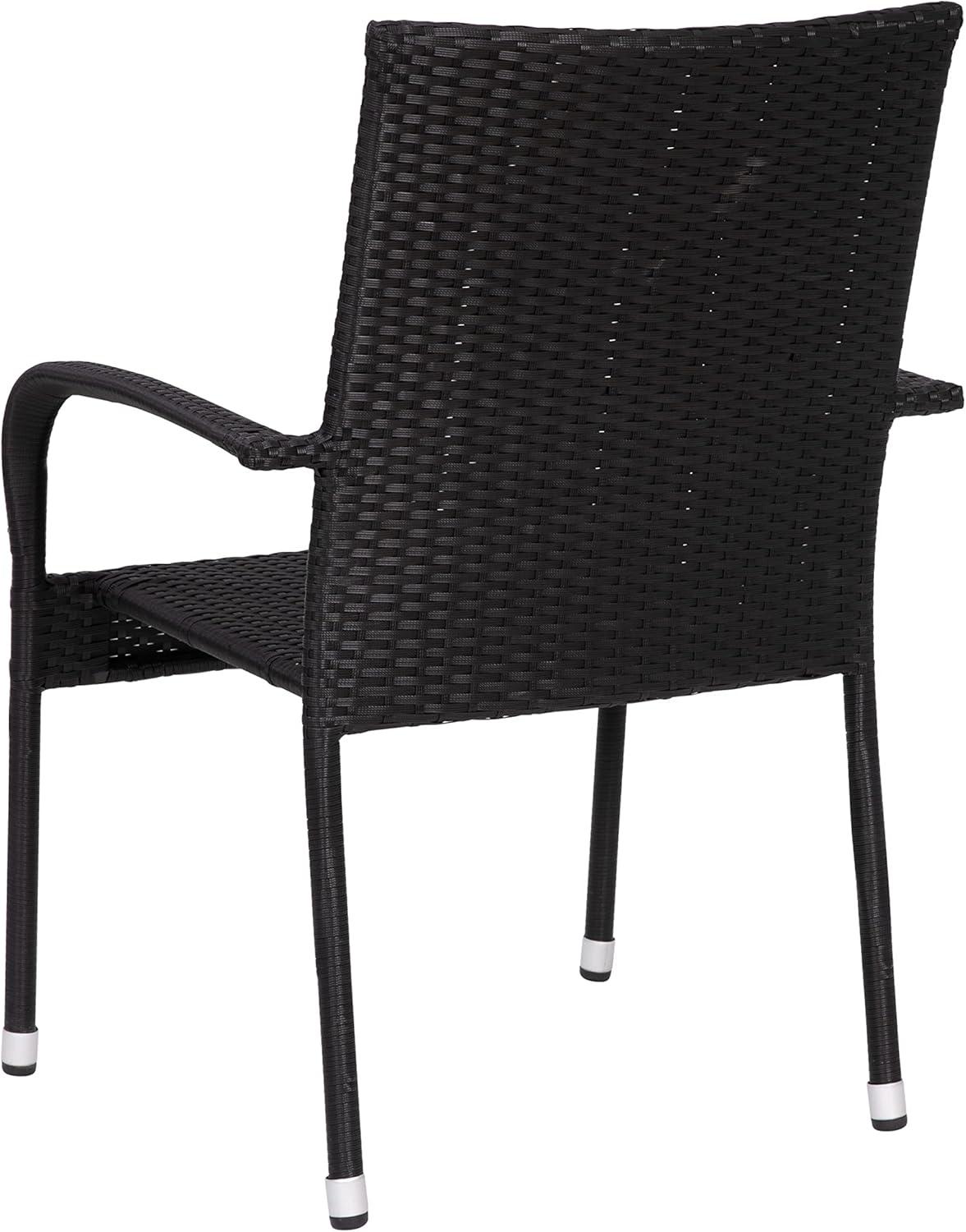 imageFlash Furniture Maxim Wicker IndoorOutdoor Dining Chairs with Arms Espresso Wicker Wrapped Steel Frames Fade ampamp Weather ResistantFor Deck or Backyard Set of 2Black