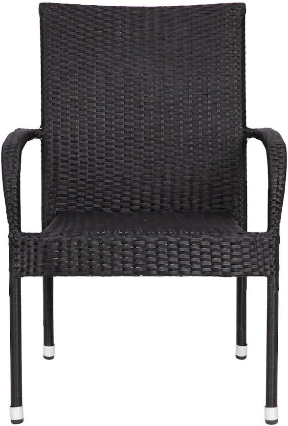 imageFlash Furniture Maxim Wicker IndoorOutdoor Dining Chairs with Arms Espresso Wicker Wrapped Steel Frames Fade ampamp Weather ResistantFor Deck or Backyard Set of 2Black