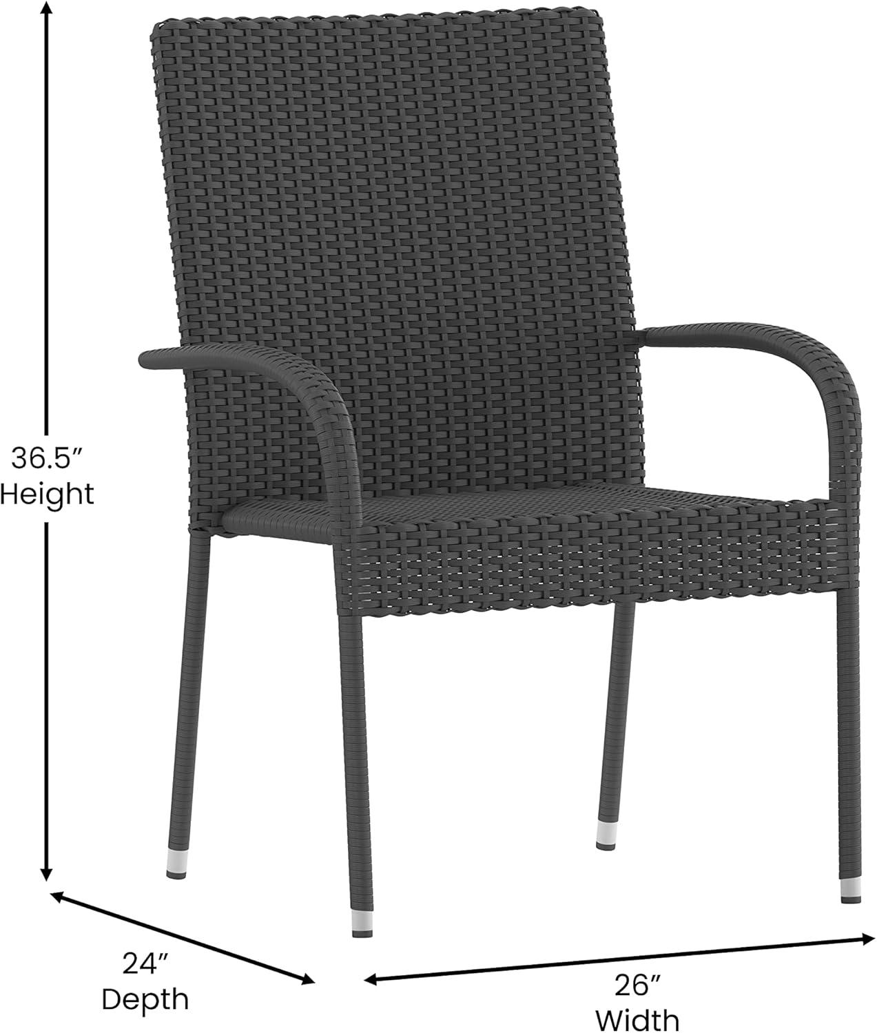 imageFlash Furniture Maxim Wicker IndoorOutdoor Dining Chairs with Arms Espresso Wicker Wrapped Steel Frames Fade ampamp Weather ResistantFor Deck or Backyard Set of 2Grey
