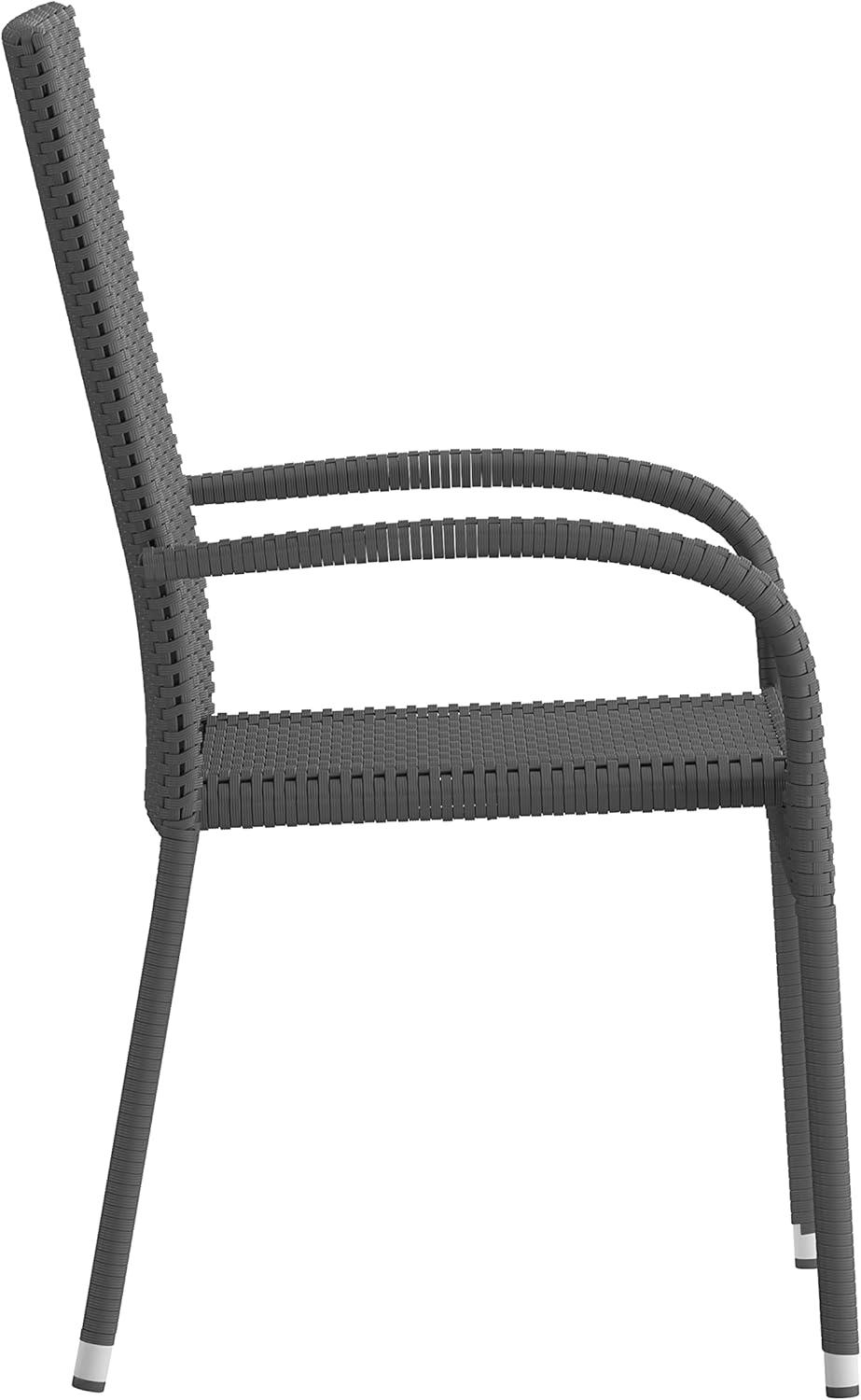 imageFlash Furniture Maxim Wicker IndoorOutdoor Dining Chairs with Arms Espresso Wicker Wrapped Steel Frames Fade ampamp Weather ResistantFor Deck or Backyard Set of 2Grey