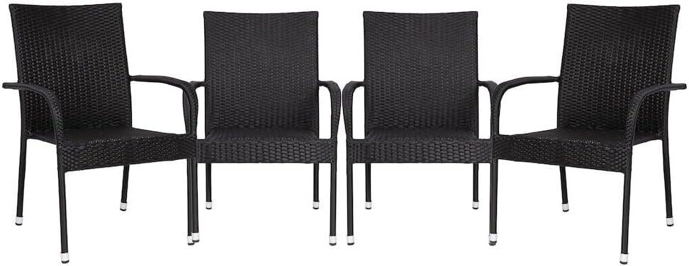 imageFlash Furniture Maxim Wicker IndoorOutdoor Dining Chairs with Arms Espresso Wicker Wrapped Steel Frames Fade ampamp Weather ResistantFor Deck or Backyard Set of 2Black