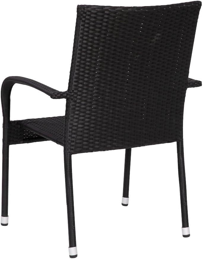 imageFlash Furniture Maxim Wicker IndoorOutdoor Dining Chairs with Arms Espresso Wicker Wrapped Steel Frames Fade ampamp Weather ResistantFor Deck or Backyard Set of 2Black