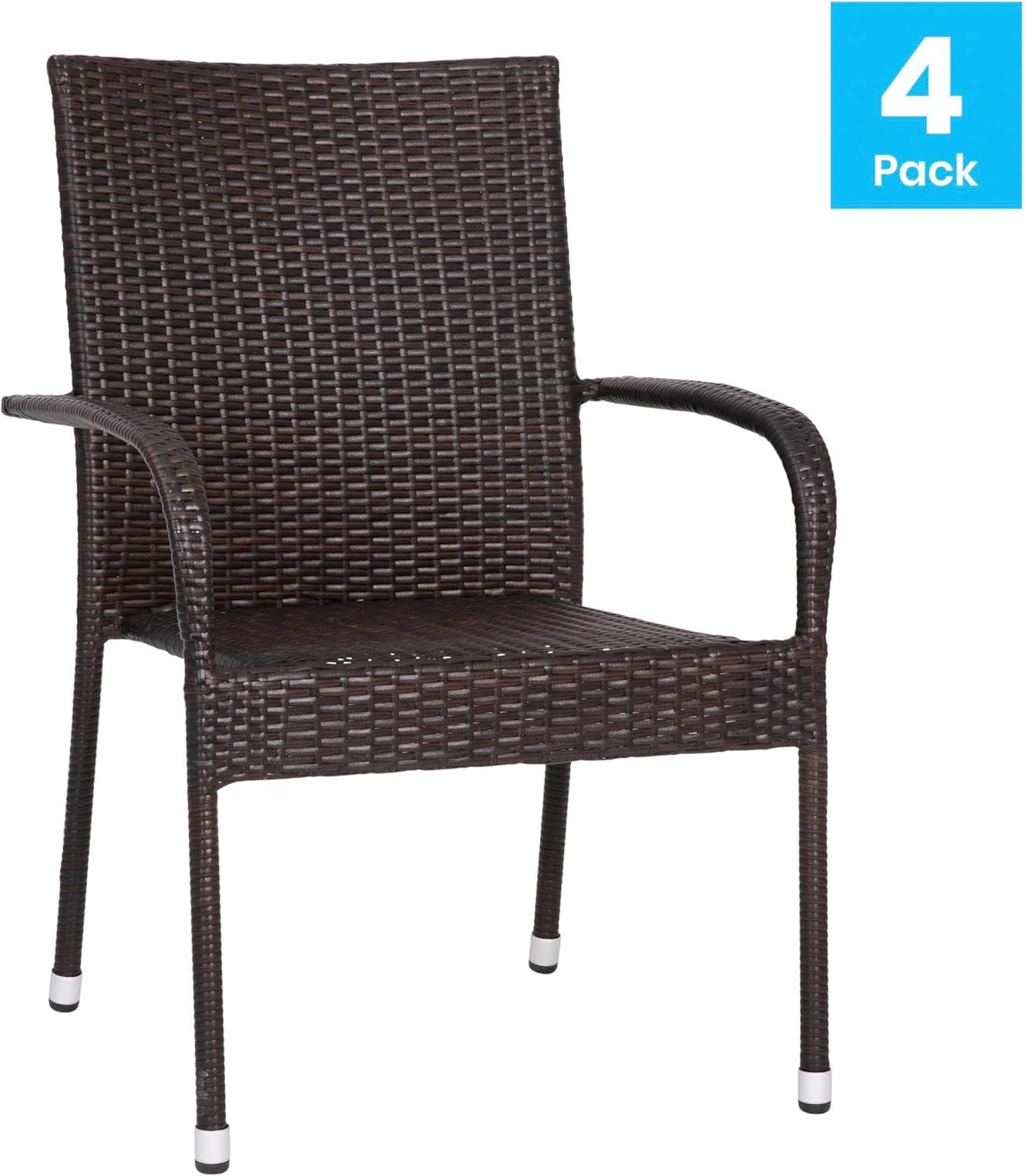 imageFlash Furniture Maxim Wicker IndoorOutdoor Dining Chairs with Arms Espresso Wicker Wrapped Steel Frames Fade ampamp Weather ResistantFor Deck or Backyard Set of 2Espresso