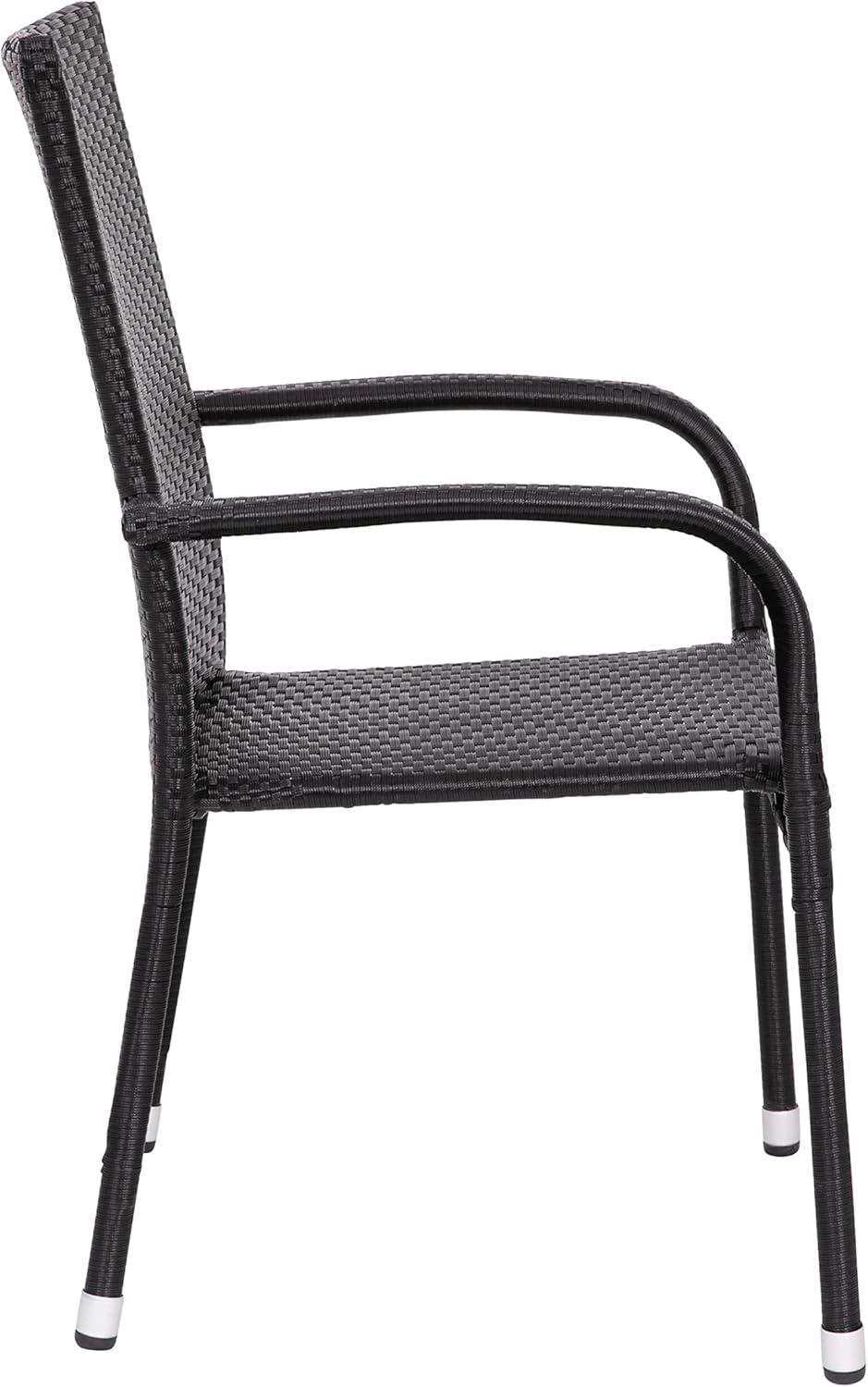 imageFlash Furniture Maxim Wicker IndoorOutdoor Dining Chairs with Arms Espresso Wicker Wrapped Steel Frames Fade ampamp Weather ResistantFor Deck or Backyard Set of 2Black