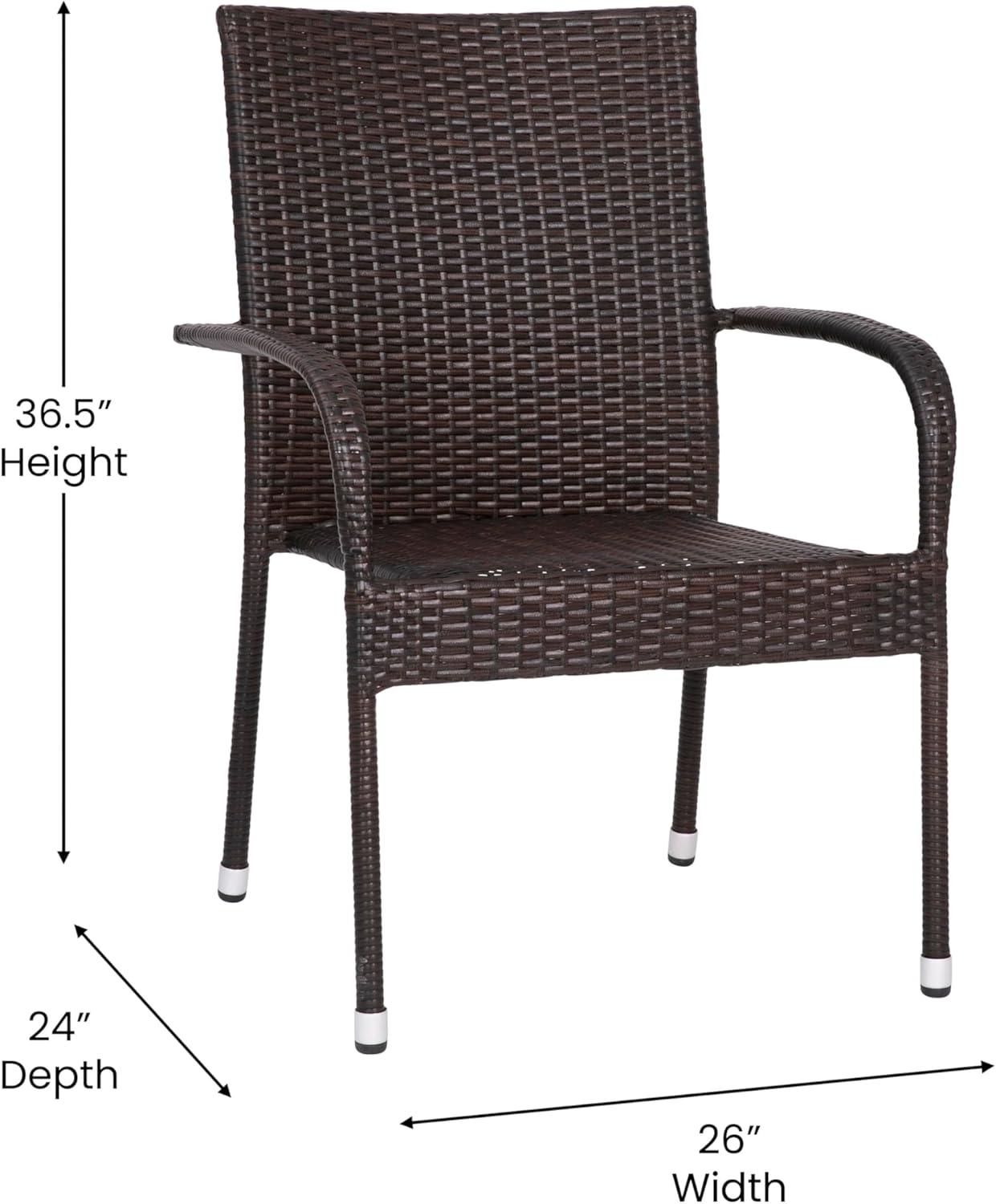 imageFlash Furniture Maxim Wicker IndoorOutdoor Dining Chairs with Arms Espresso Wicker Wrapped Steel Frames Fade ampamp Weather ResistantFor Deck or Backyard Set of 2Espresso