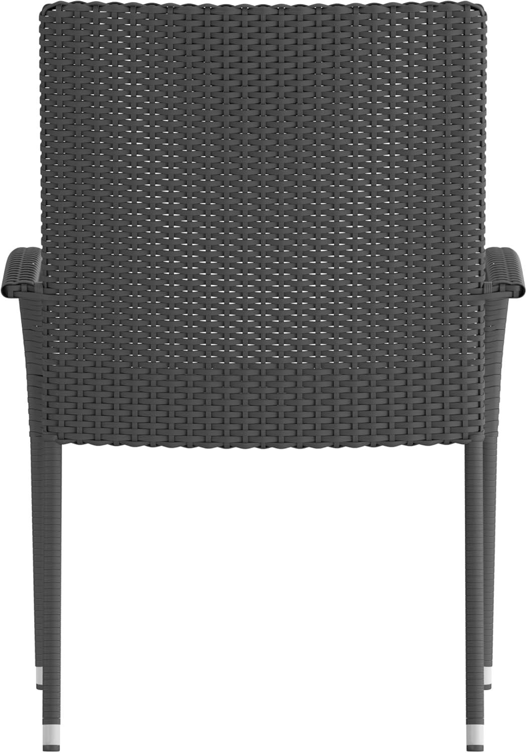 imageFlash Furniture Maxim Wicker IndoorOutdoor Dining Chairs with Arms Espresso Wicker Wrapped Steel Frames Fade ampamp Weather ResistantFor Deck or Backyard Set of 2Grey