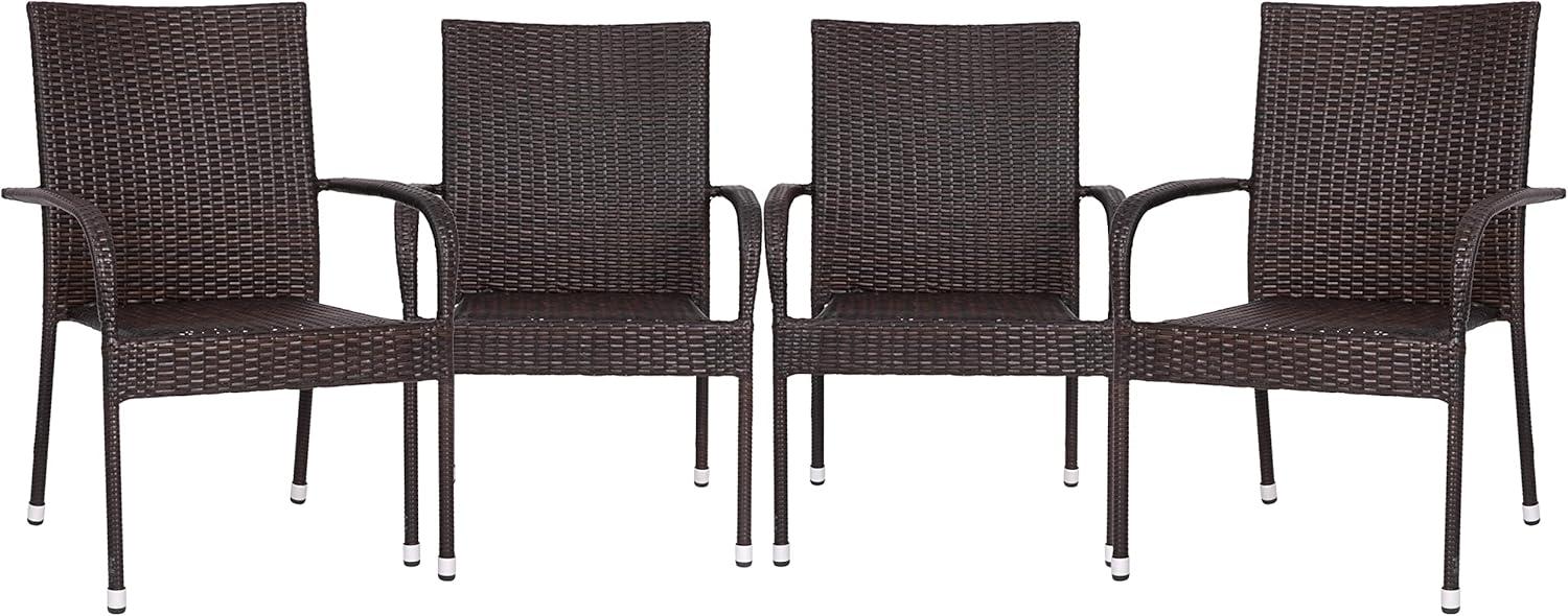 imageFlash Furniture Maxim Wicker IndoorOutdoor Dining Chairs with Arms Espresso Wicker Wrapped Steel Frames Fade ampamp Weather ResistantFor Deck or Backyard Set of 2Espresso