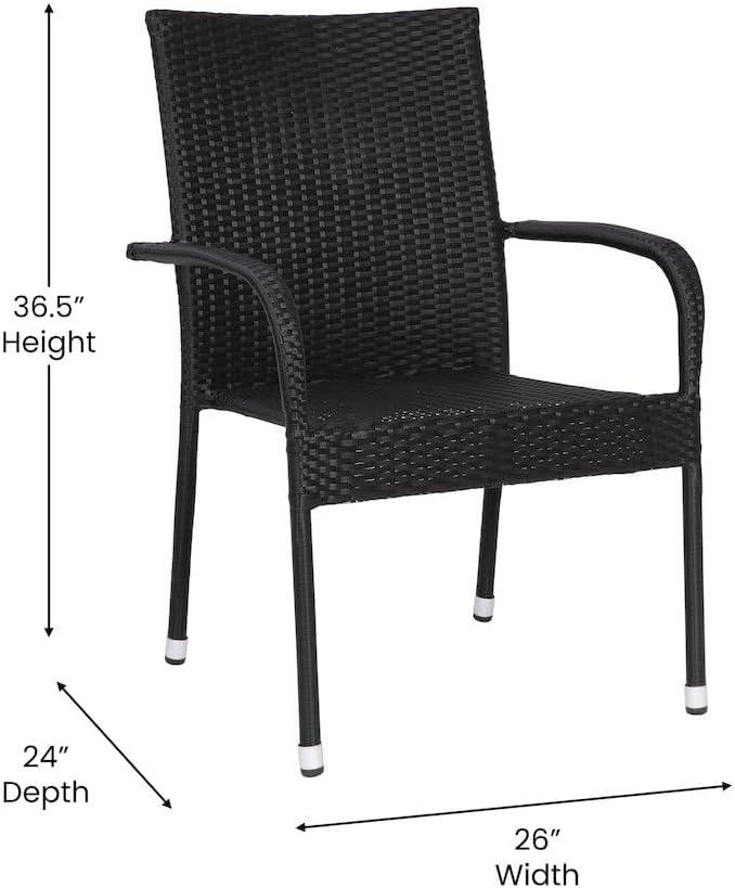 imageFlash Furniture Maxim Wicker IndoorOutdoor Dining Chairs with Arms Espresso Wicker Wrapped Steel Frames Fade ampamp Weather ResistantFor Deck or Backyard Set of 2Black