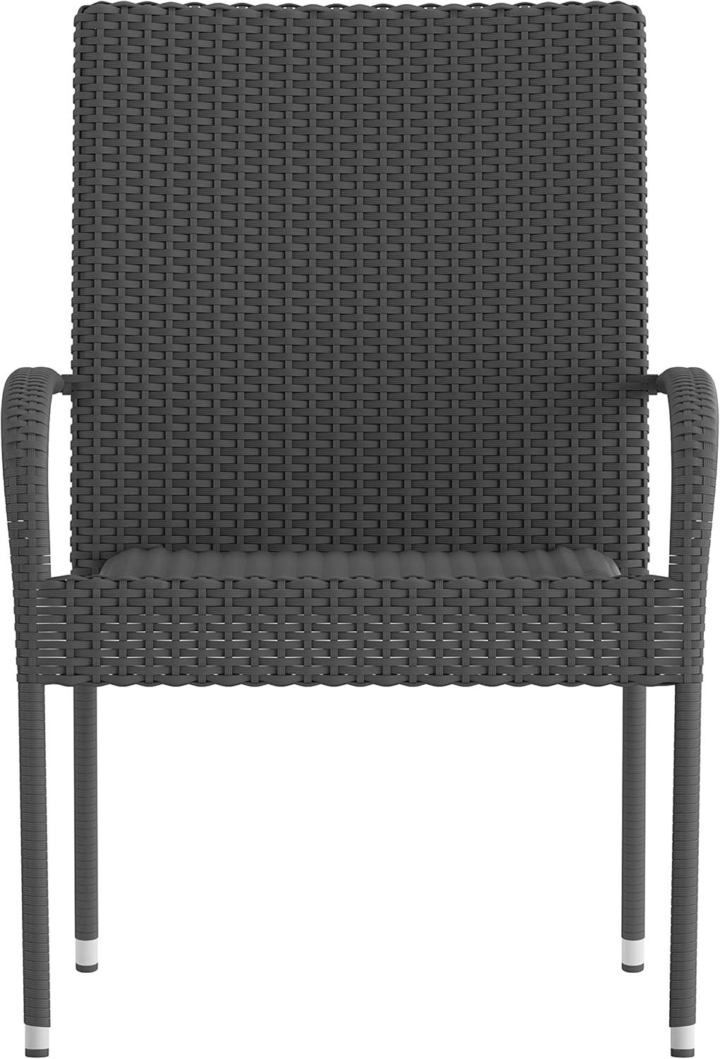 imageFlash Furniture Maxim Wicker IndoorOutdoor Dining Chairs with Arms Espresso Wicker Wrapped Steel Frames Fade ampamp Weather ResistantFor Deck or Backyard Set of 2Grey