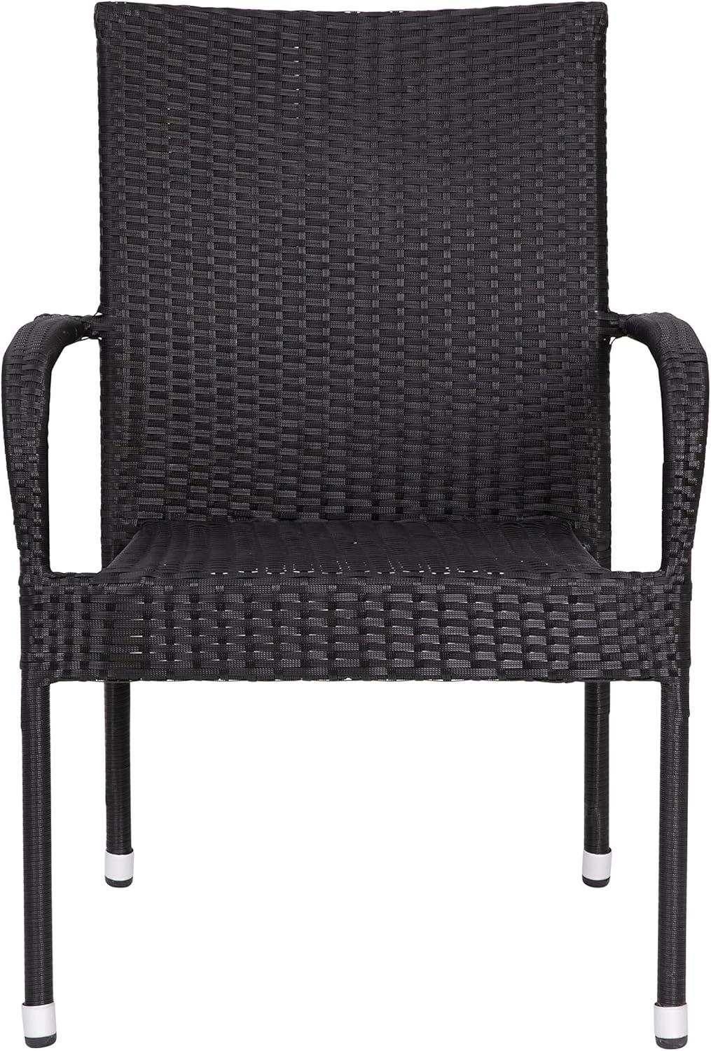 imageFlash Furniture Maxim Wicker IndoorOutdoor Dining Chairs with Arms Espresso Wicker Wrapped Steel Frames Fade ampamp Weather ResistantFor Deck or Backyard Set of 2Black