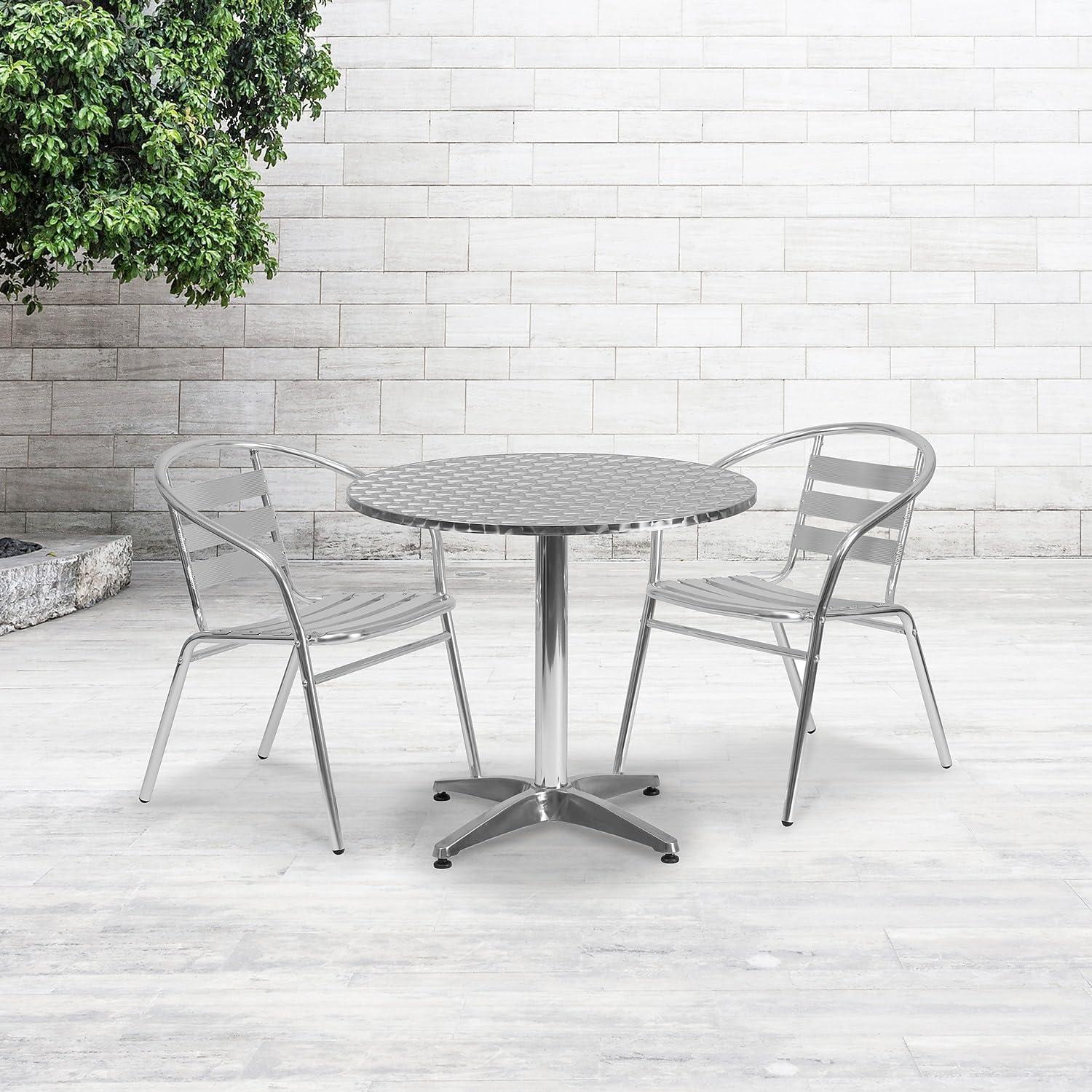 imageFlash Furniture Mellie Commercial Grade 235 Round Aluminum IndoorOutdoor Table with BaseAluminum