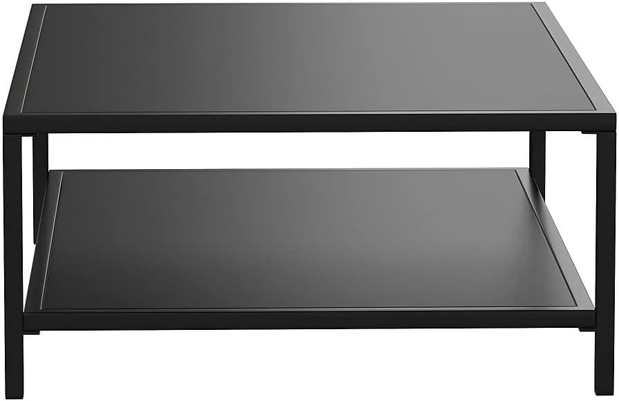 imageFlash Furniture Metal IndoorBrock Outdoor Coffee Table with Lower Shelf Black Steel Coffee Table for Business or Home Use Modern Square Leg Frame