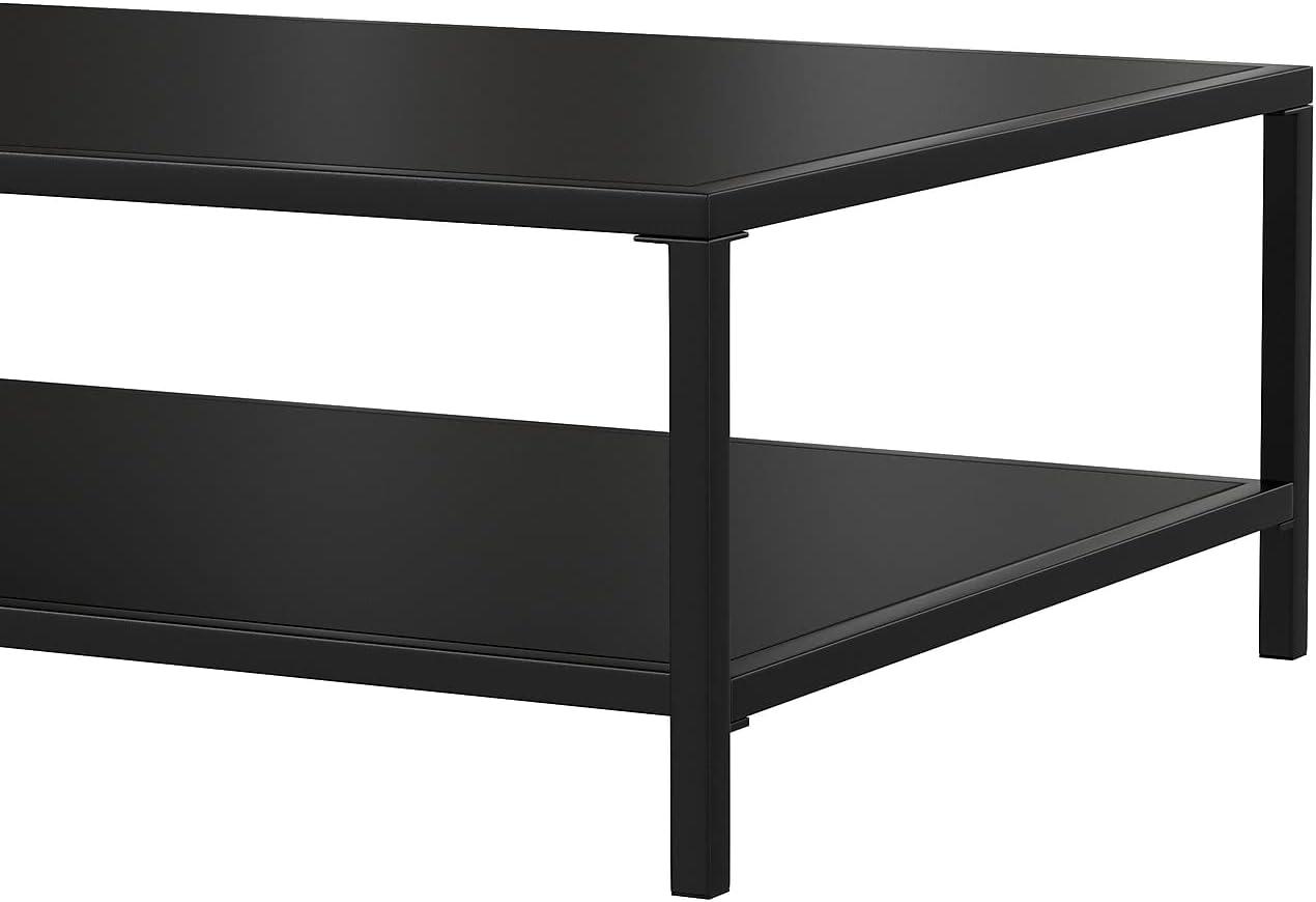 imageFlash Furniture Metal IndoorBrock Outdoor Coffee Table with Lower Shelf Black Steel Coffee Table for Business or Home Use Modern Square Leg Frame