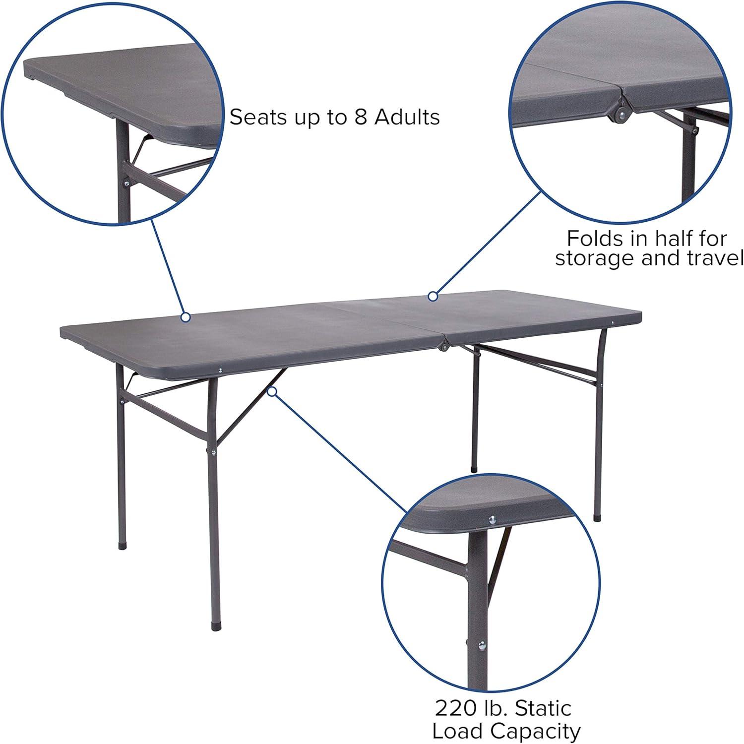 imageFlash Furniture Mills 4Foot Height Adjustable BiFold Brown Wood Grain Plastic Folding Table with Carrying HandleDark Gray