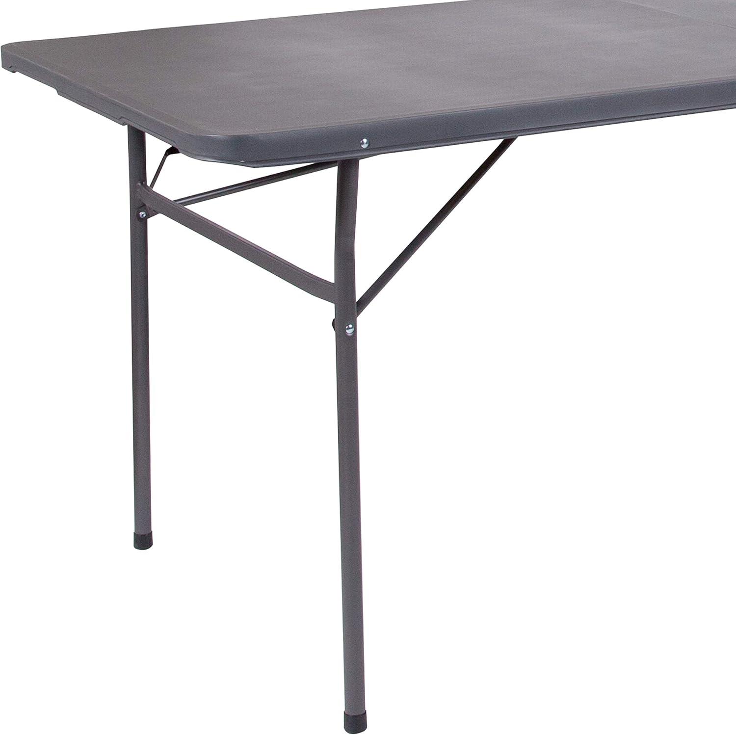 imageFlash Furniture Mills 4Foot Height Adjustable BiFold Brown Wood Grain Plastic Folding Table with Carrying HandleDark Gray