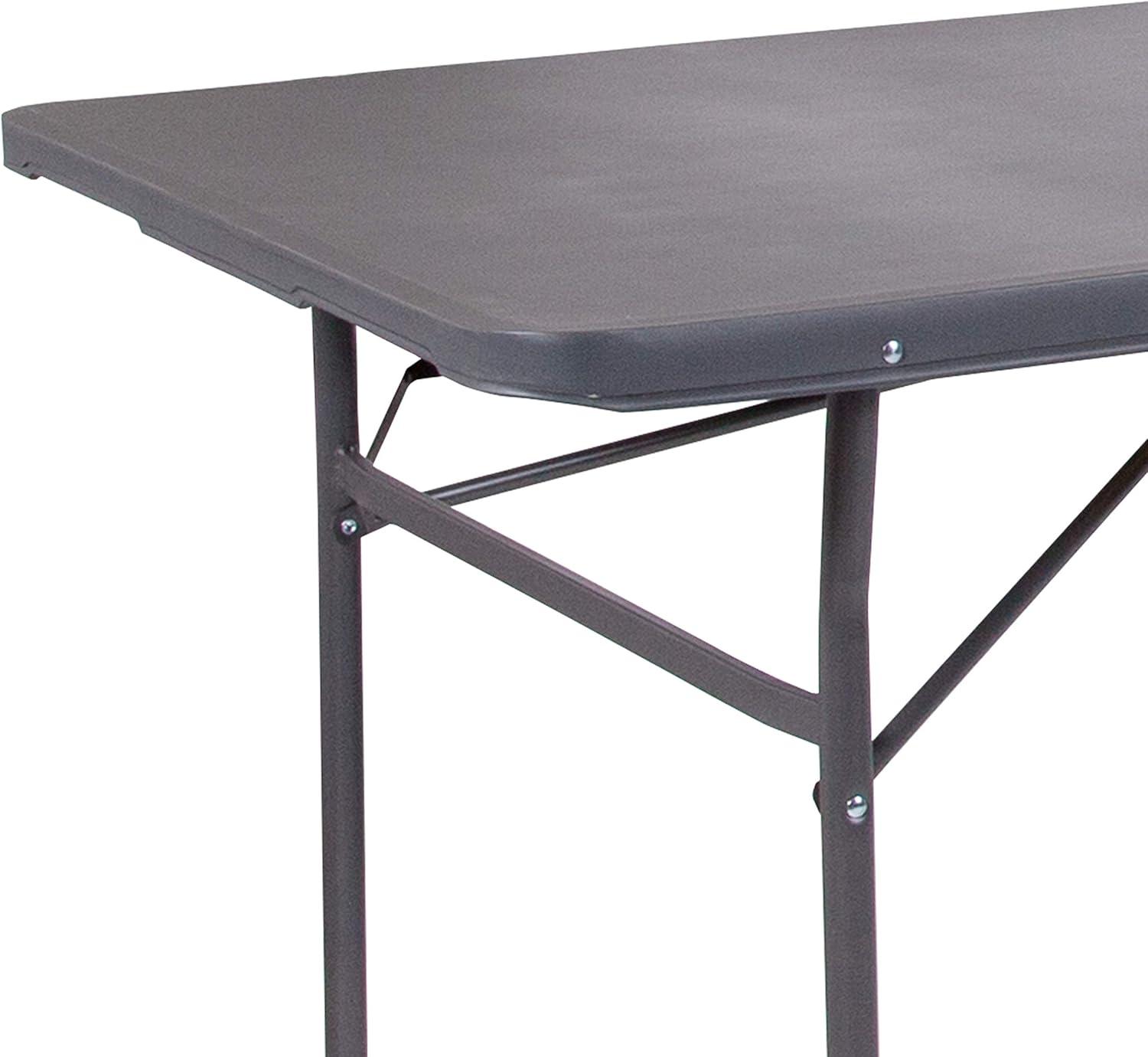 imageFlash Furniture Mills 4Foot Height Adjustable BiFold Brown Wood Grain Plastic Folding Table with Carrying HandleDark Gray