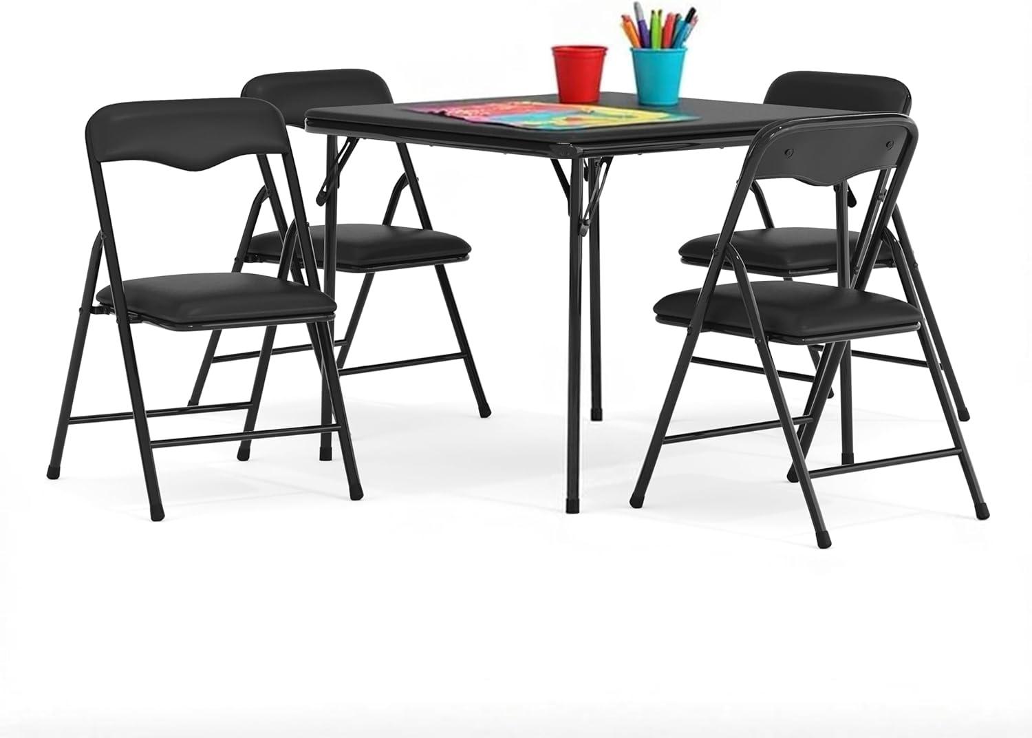 imageFlash Furniture Mindy Kids 3Piece Folding Square Table and Chairs Set for Daycare and Classrooms Childrens Activity TableChairs Set MulticolorBlack