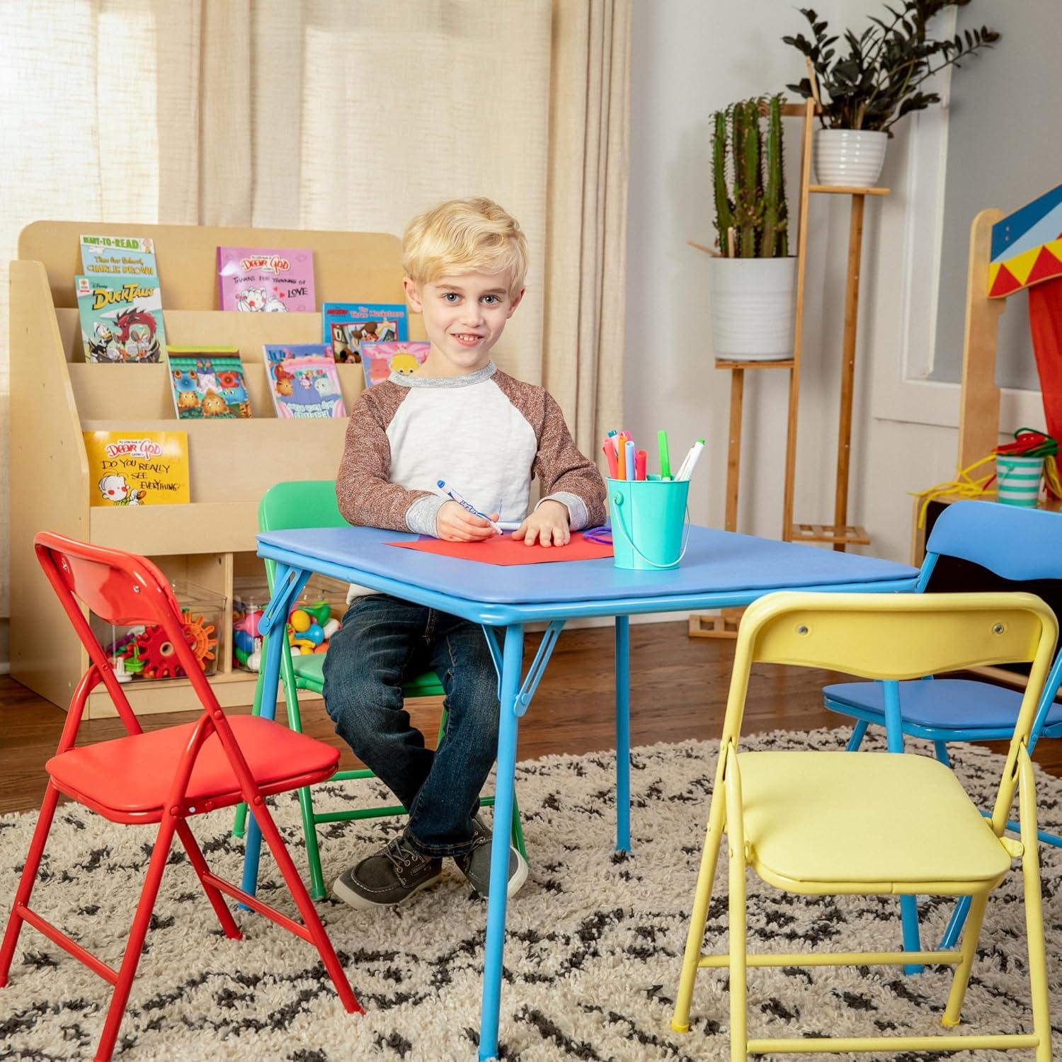 imageFlash Furniture Mindy Kids 3Piece Folding Square Table and Chairs Set for Daycare and Classrooms Childrens Activity TableChairs Set MulticolorBlue