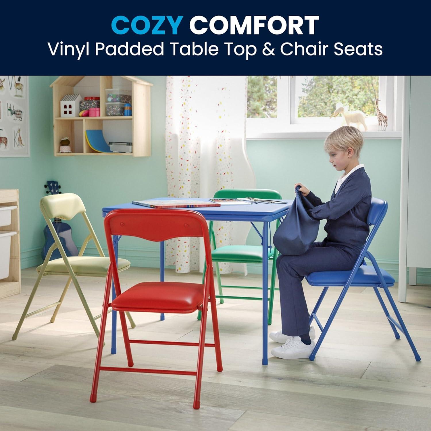 imageFlash Furniture Mindy Kids 3Piece Folding Square Table and Chairs Set for Daycare and Classrooms Childrens Activity TableChairs Set MulticolorBlue
