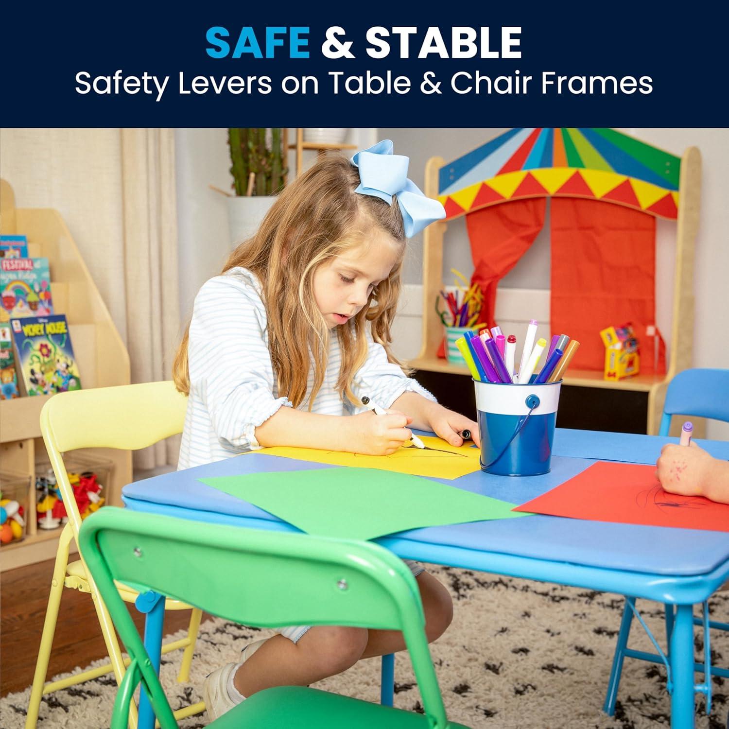 imageFlash Furniture Mindy Kids 3Piece Folding Square Table and Chairs Set for Daycare and Classrooms Childrens Activity TableChairs Set MulticolorBlue