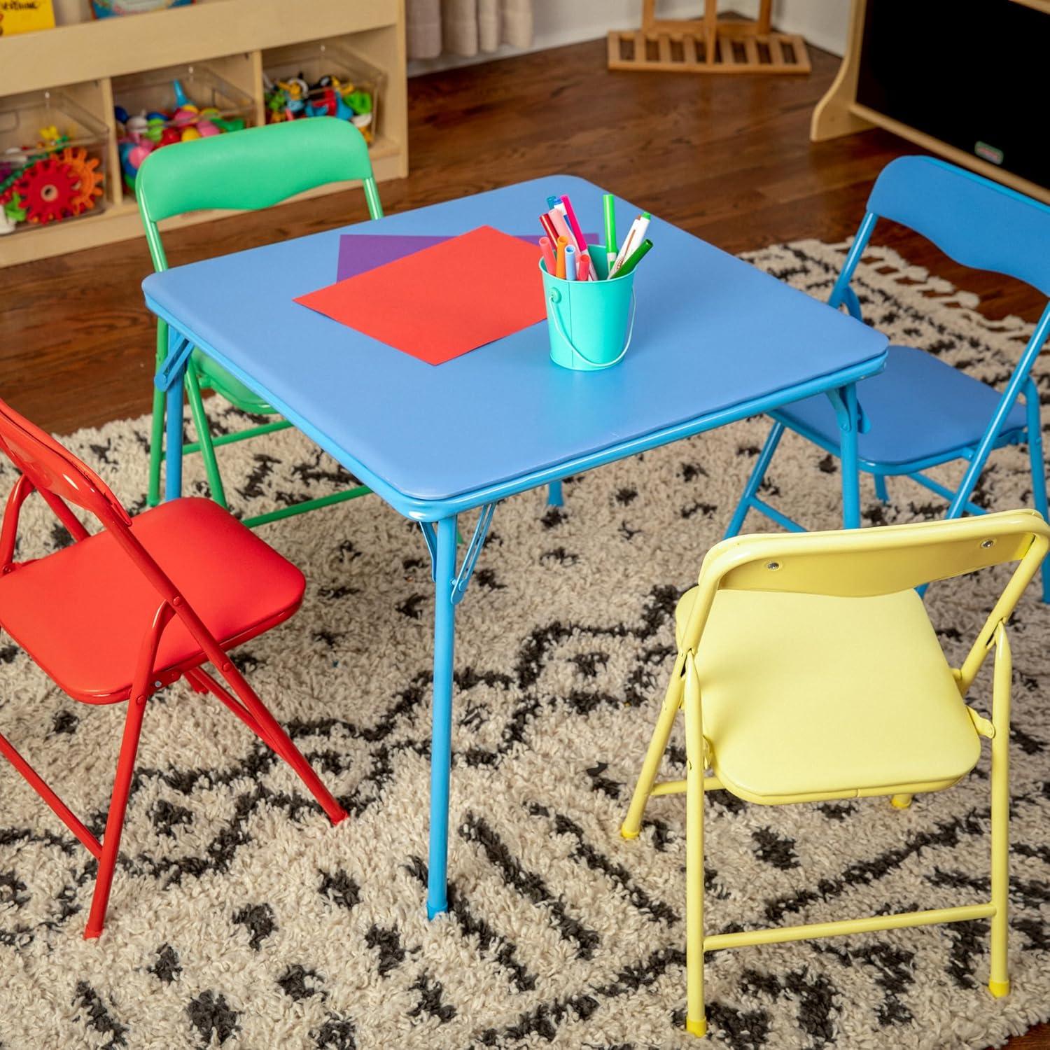 imageFlash Furniture Mindy Kids 3Piece Folding Square Table and Chairs Set for Daycare and Classrooms Childrens Activity TableChairs Set MulticolorBlue