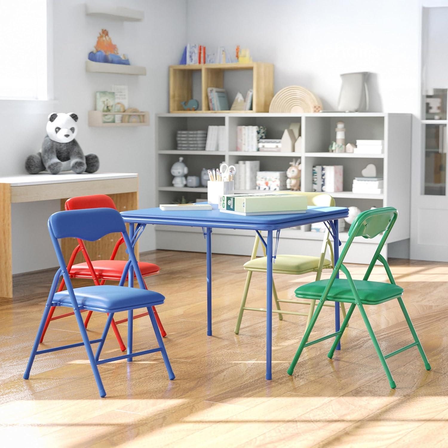 imageFlash Furniture Mindy Kids 3Piece Folding Square Table and Chairs Set for Daycare and Classrooms Childrens Activity TableChairs Set MulticolorBlue