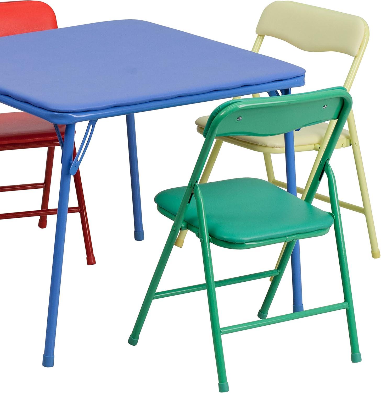 imageFlash Furniture Mindy Kids 3Piece Folding Square Table and Chairs Set for Daycare and Classrooms Childrens Activity TableChairs Set MulticolorBlue