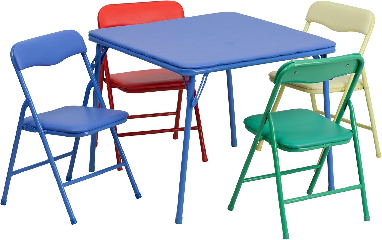 imageFlash Furniture Mindy Kids 3Piece Folding Square Table and Chairs Set for Daycare and Classrooms Childrens Activity TableChairs Set MulticolorBlue