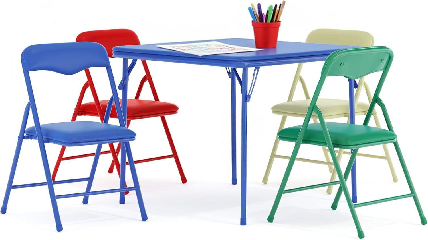 imageFlash Furniture Mindy Kids 3Piece Folding Square Table and Chairs Set for Daycare and Classrooms Childrens Activity TableChairs Set MulticolorBlue
