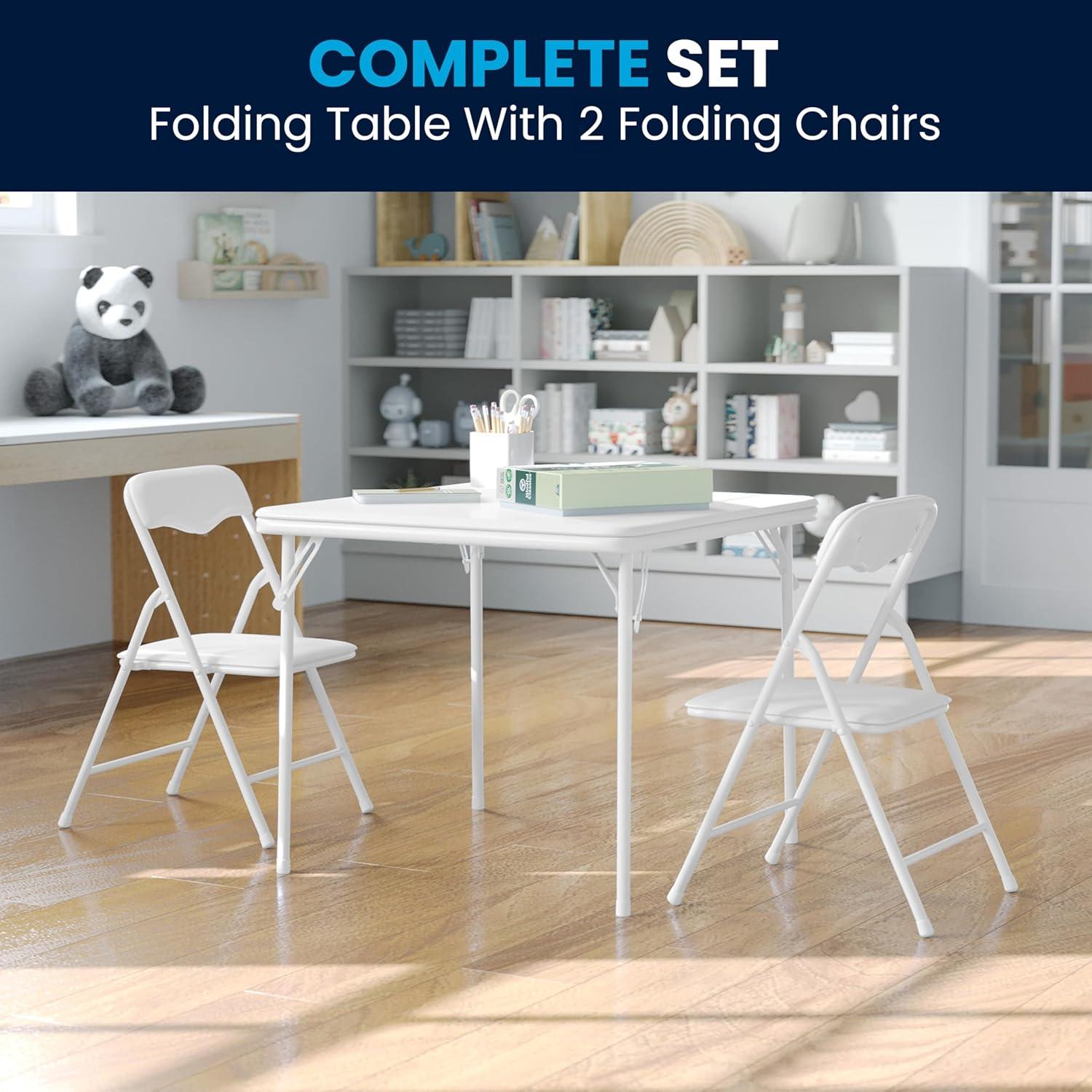 imageFlash Furniture Mindy Kids 3Piece Folding Square Table and Chairs Set for Daycare and Classrooms Childrens Activity TableChairs Set MulticolorWhite