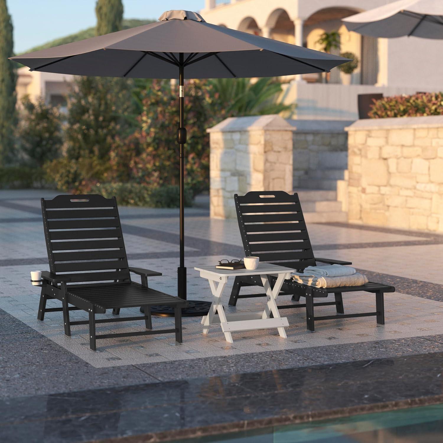 imageFlash Furniture Monterey Adjustable Adirondack Loungers with Cup Holders AllWeather IndoorOutdoor HDPE Lounge Chairs Set of 2 GrayBlack