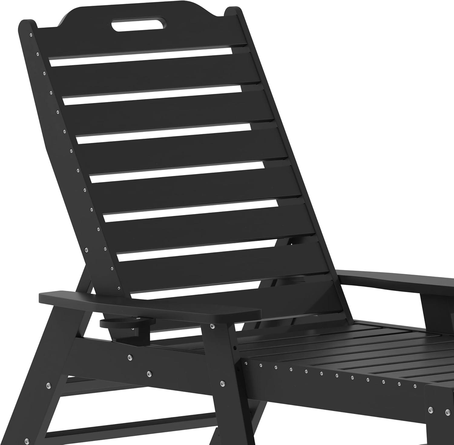 imageFlash Furniture Monterey Adjustable Adirondack Loungers with Cup Holders AllWeather IndoorOutdoor HDPE Lounge Chairs Set of 2 GrayBlack