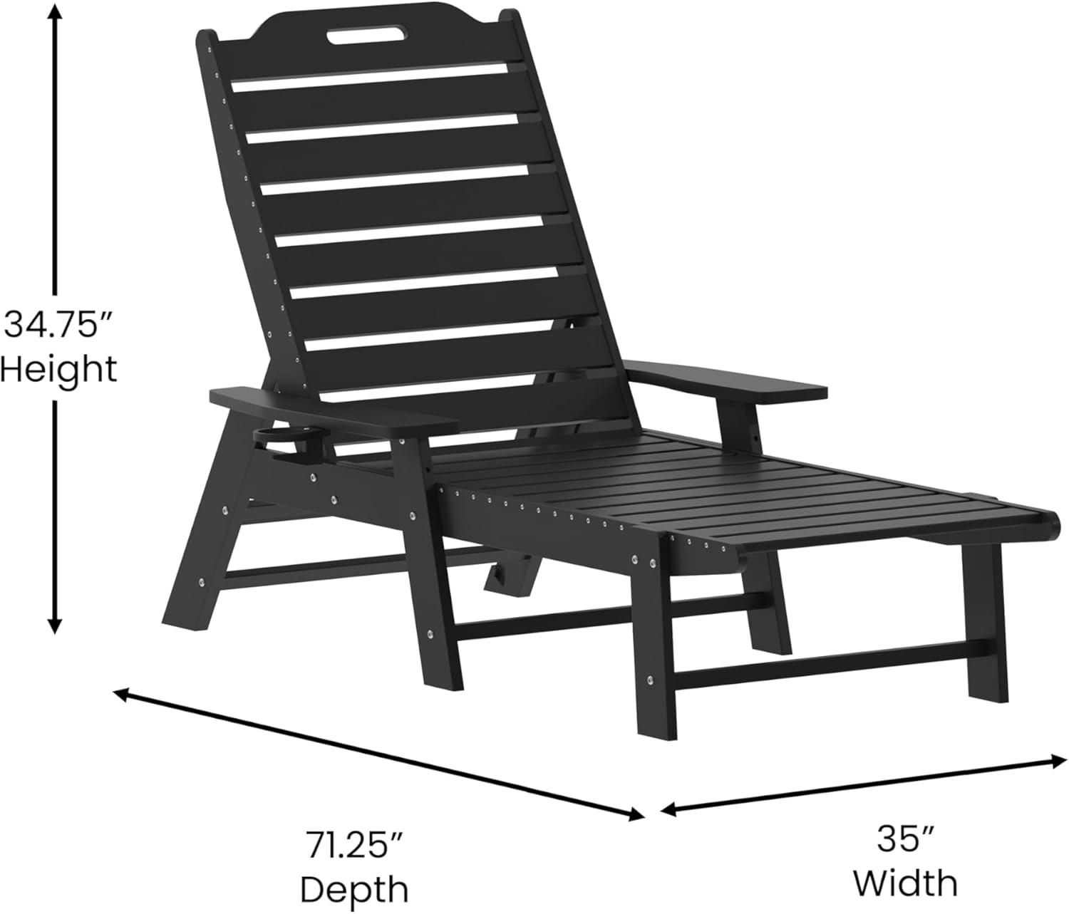 imageFlash Furniture Monterey Adjustable Adirondack Loungers with Cup Holders AllWeather IndoorOutdoor HDPE Lounge Chairs Set of 2 GrayBlack