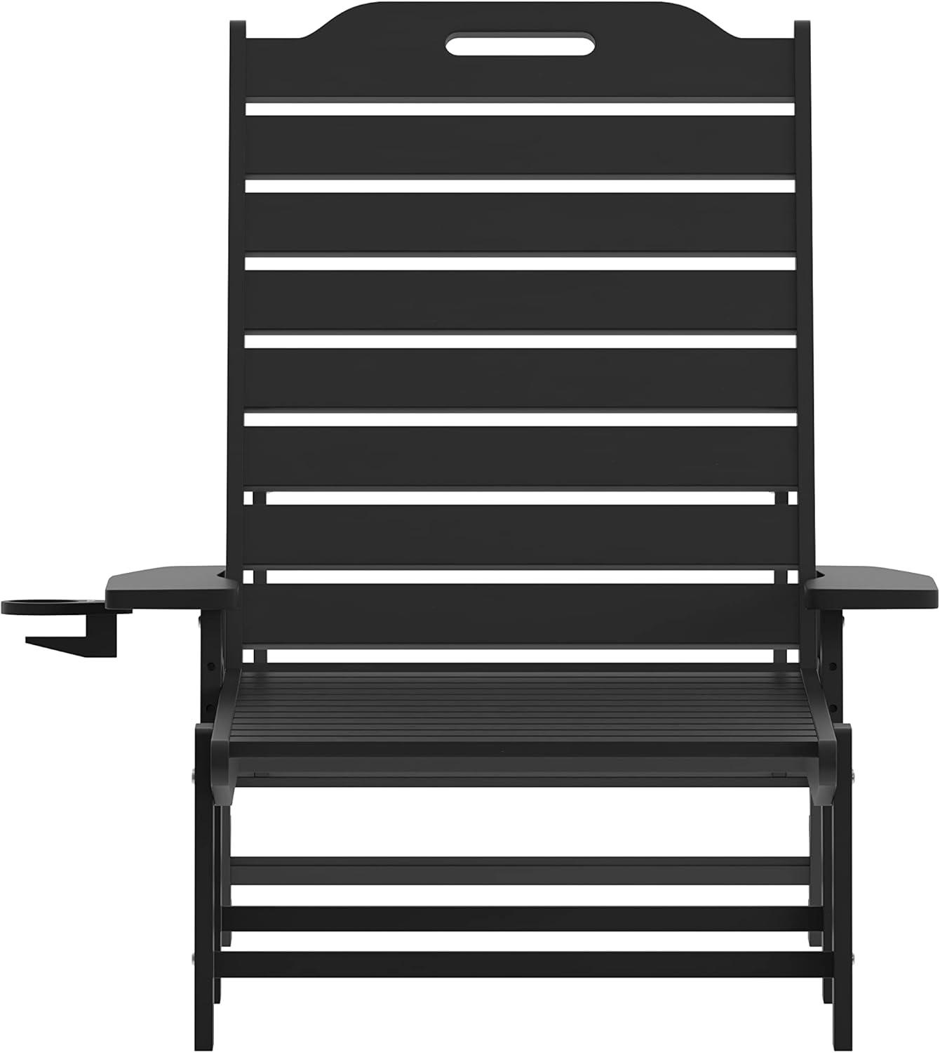 imageFlash Furniture Monterey Adjustable Adirondack Loungers with Cup Holders AllWeather IndoorOutdoor HDPE Lounge Chairs Set of 2 GrayBlack