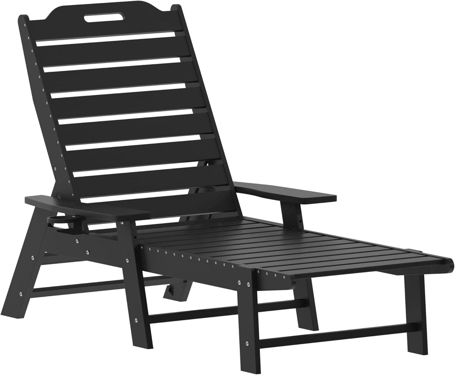 imageFlash Furniture Monterey Adjustable Adirondack Loungers with Cup Holders AllWeather IndoorOutdoor HDPE Lounge Chairs Set of 2 GrayBlack