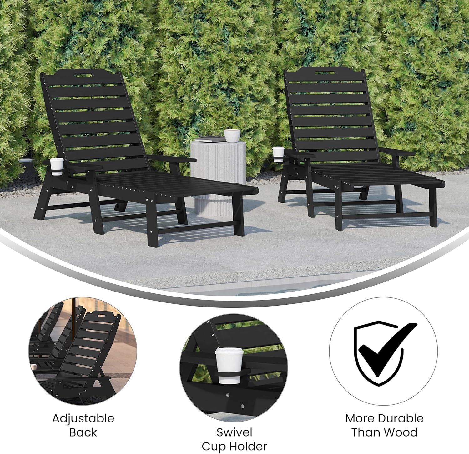imageFlash Furniture Monterey Adjustable Adirondack Loungers with Cup Holders AllWeather IndoorOutdoor HDPE Lounge Chairs Set of 2 GrayBlack