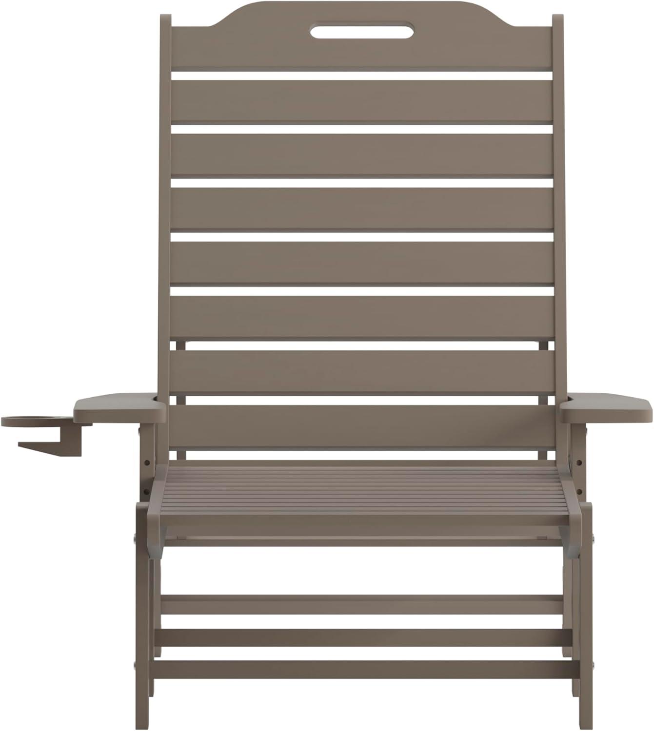 imageFlash Furniture Monterey Adjustable Adirondack Loungers with Cup Holders AllWeather IndoorOutdoor HDPE Lounge Chairs Set of 2 GrayBrown