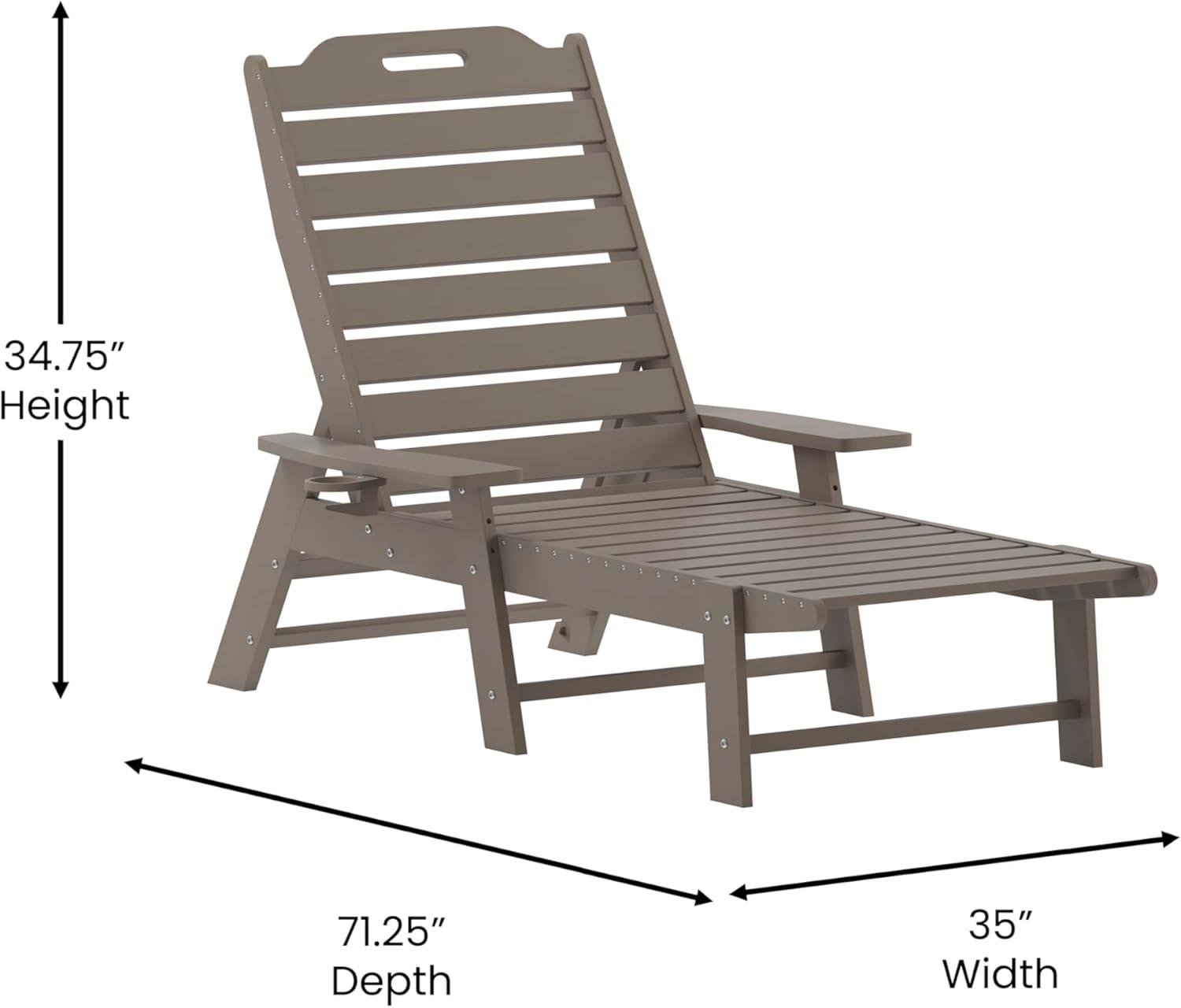imageFlash Furniture Monterey Adjustable Adirondack Loungers with Cup Holders AllWeather IndoorOutdoor HDPE Lounge Chairs Set of 2 GrayBrown