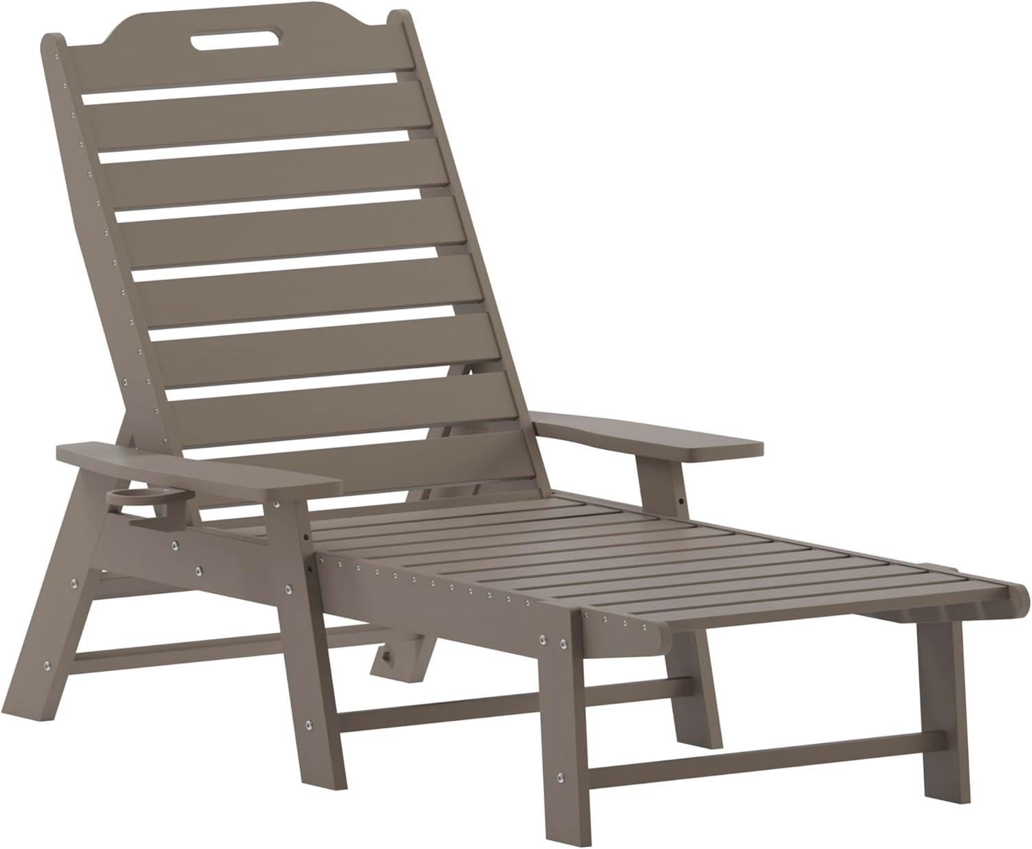 imageFlash Furniture Monterey Adjustable Adirondack Loungers with Cup Holders AllWeather IndoorOutdoor HDPE Lounge Chairs Set of 2 GrayBrown