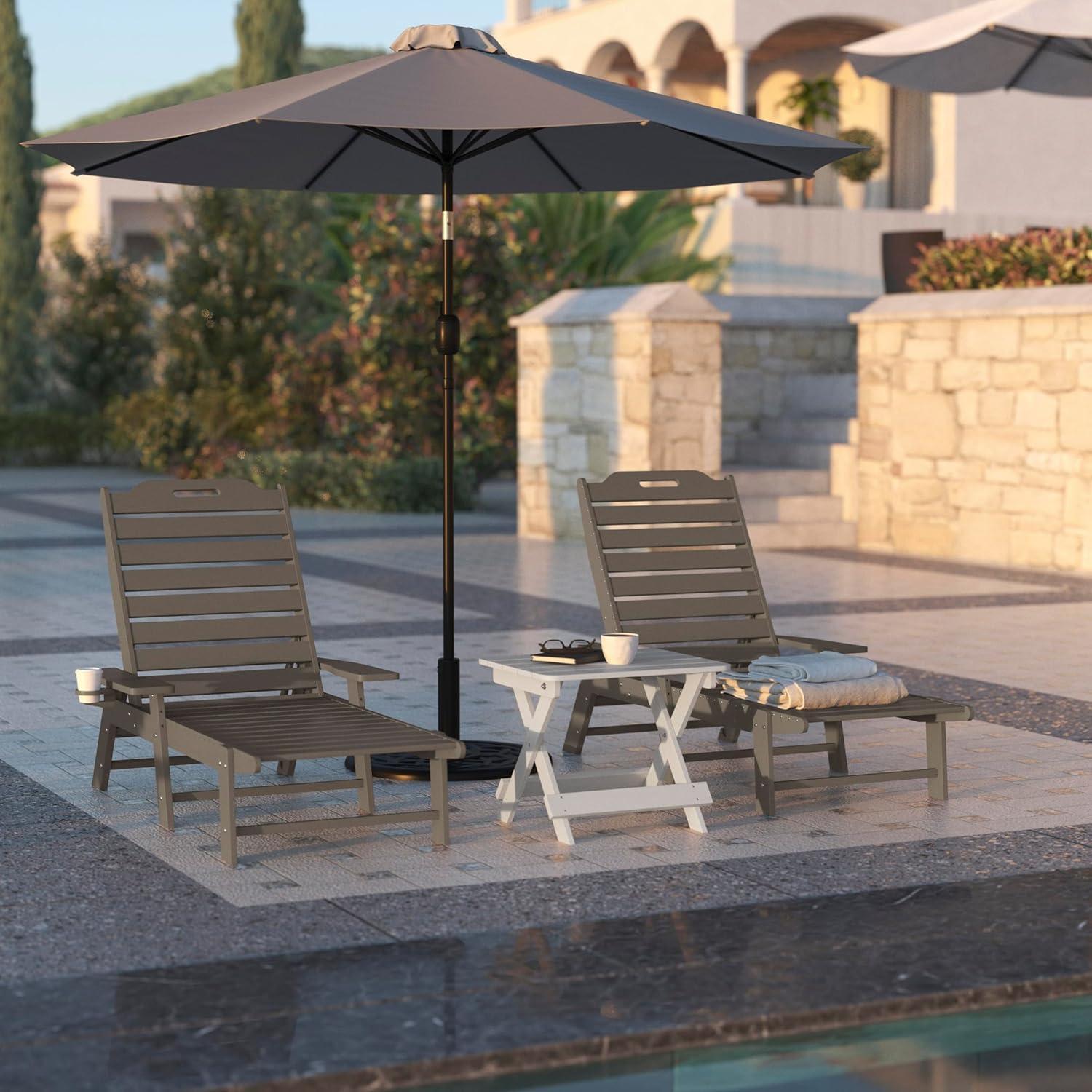 imageFlash Furniture Monterey Adjustable Adirondack Loungers with Cup Holders AllWeather IndoorOutdoor HDPE Lounge Chairs Set of 2 GrayBrown