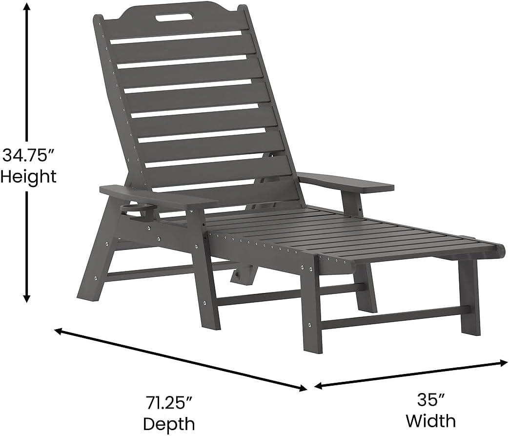 imageFlash Furniture Monterey Adjustable Adirondack Loungers with Cup Holders AllWeather IndoorOutdoor HDPE Lounge Chairs Set of 2 GrayGrey