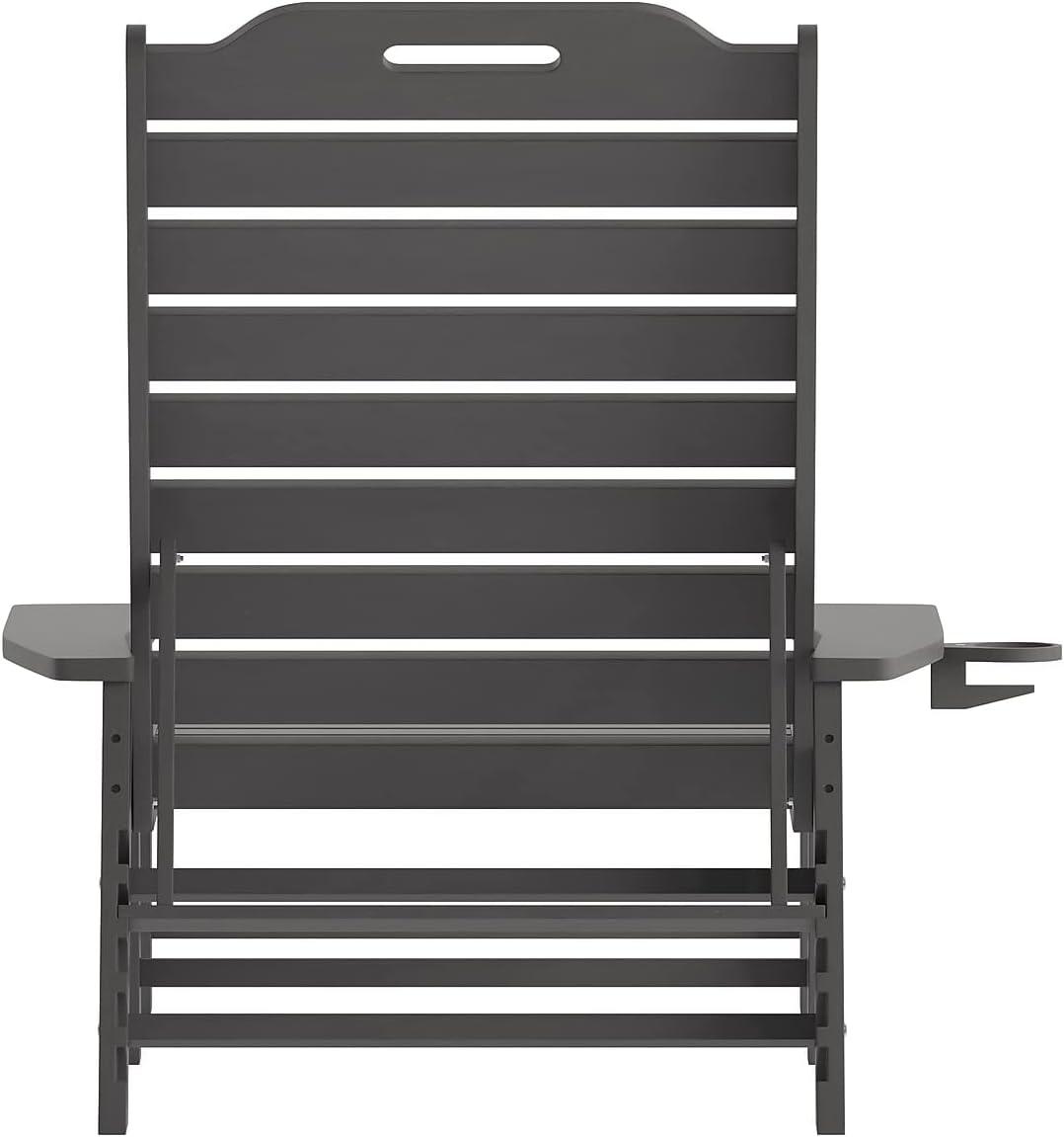 imageFlash Furniture Monterey Adjustable Adirondack Loungers with Cup Holders AllWeather IndoorOutdoor HDPE Lounge Chairs Set of 2 GrayGrey