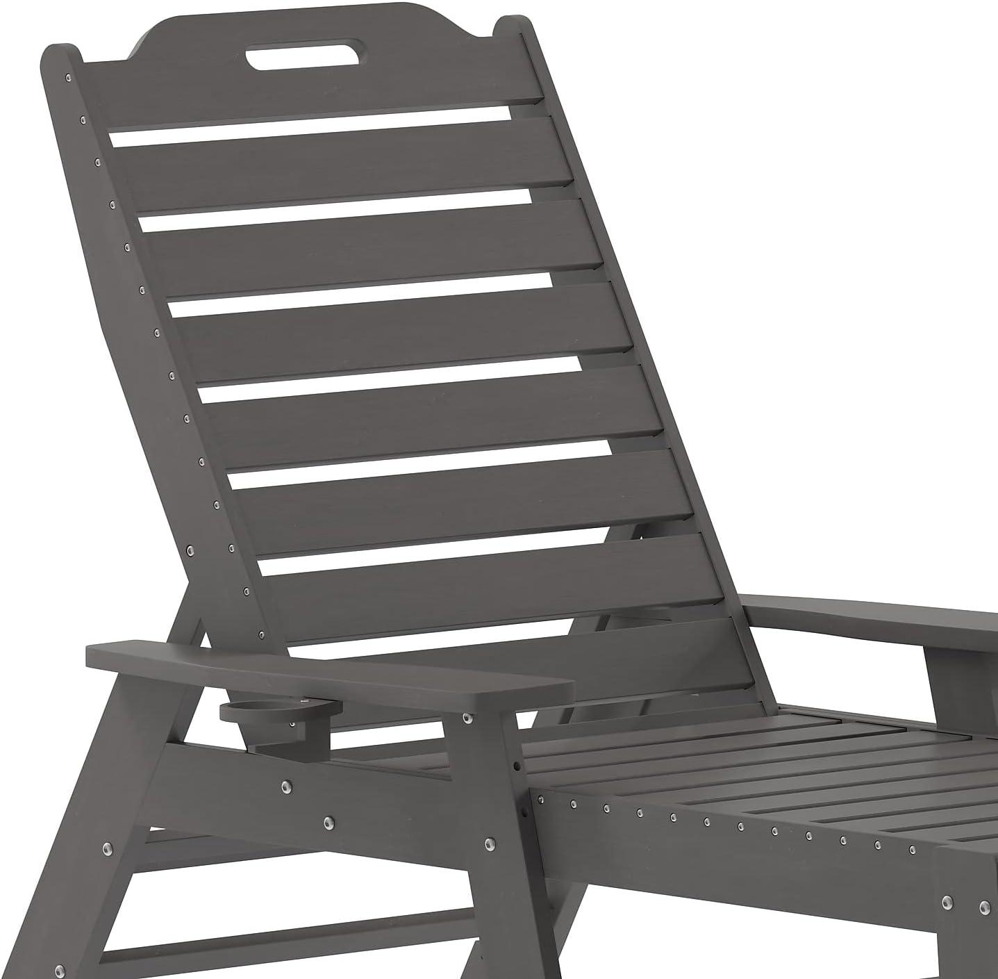 imageFlash Furniture Monterey Adjustable Adirondack Loungers with Cup Holders AllWeather IndoorOutdoor HDPE Lounge Chairs Set of 2 GrayGrey