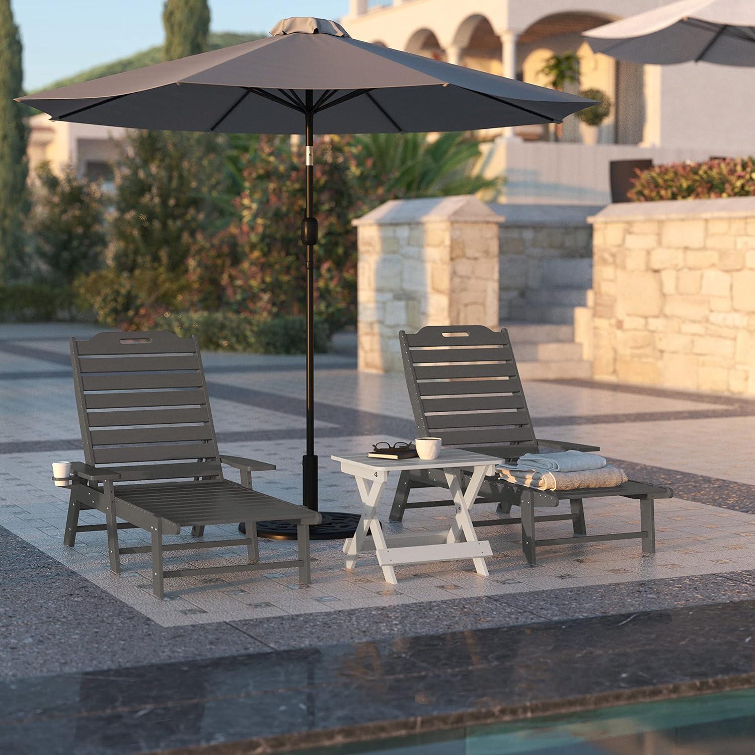 imageFlash Furniture Monterey Adjustable Adirondack Loungers with Cup Holders AllWeather IndoorOutdoor HDPE Lounge Chairs Set of 2 GrayGrey