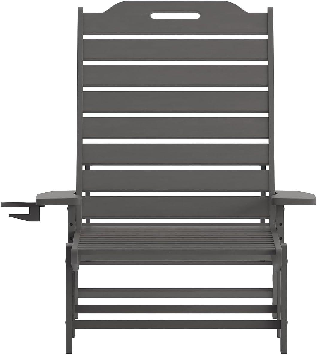 imageFlash Furniture Monterey Adjustable Adirondack Loungers with Cup Holders AllWeather IndoorOutdoor HDPE Lounge Chairs Set of 2 GrayGrey
