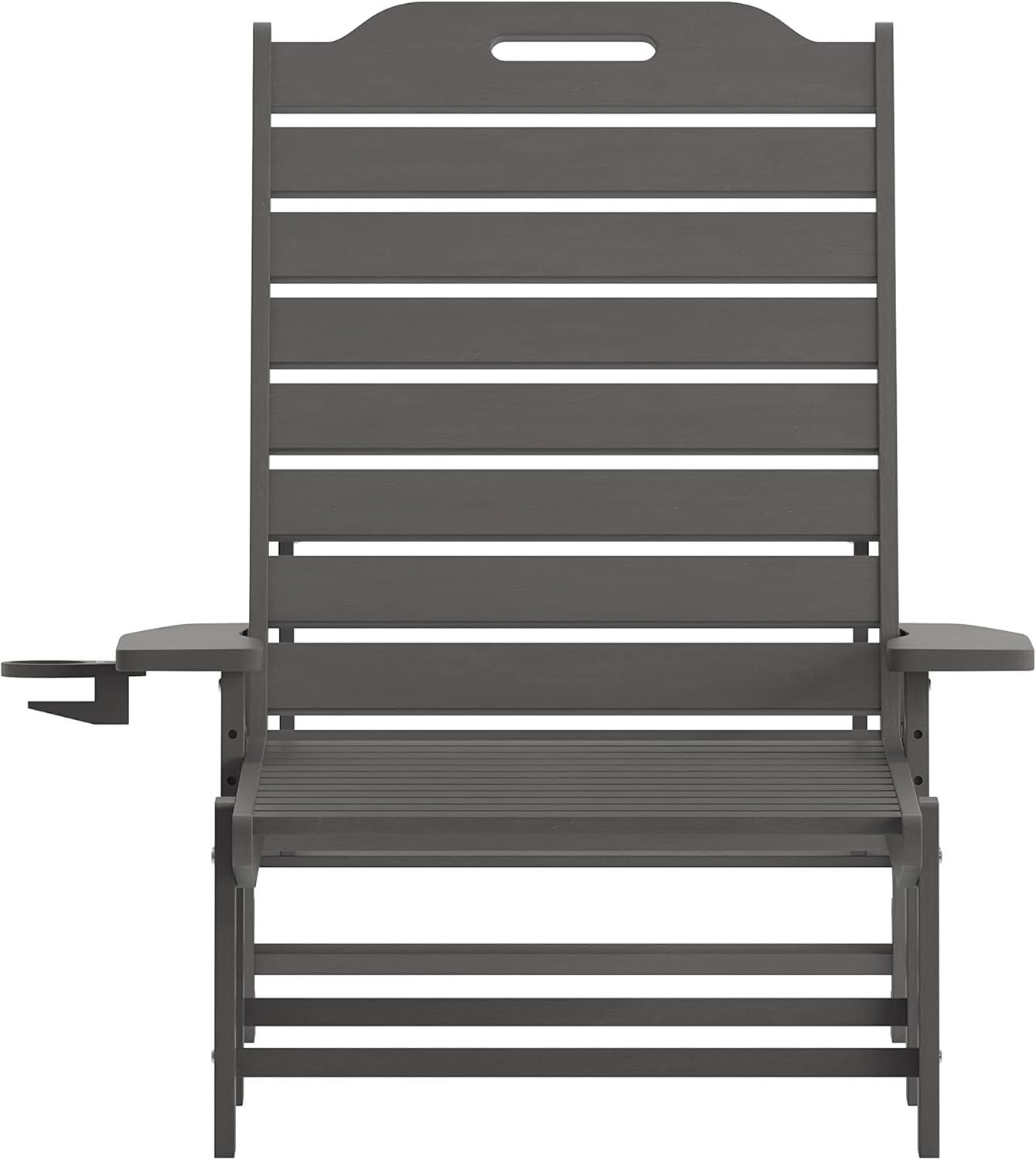 imageFlash Furniture Monterey Adjustable Adirondack Loungers with Cup Holders AllWeather IndoorOutdoor HDPE Lounge Chairs Set of 2 GrayGrey