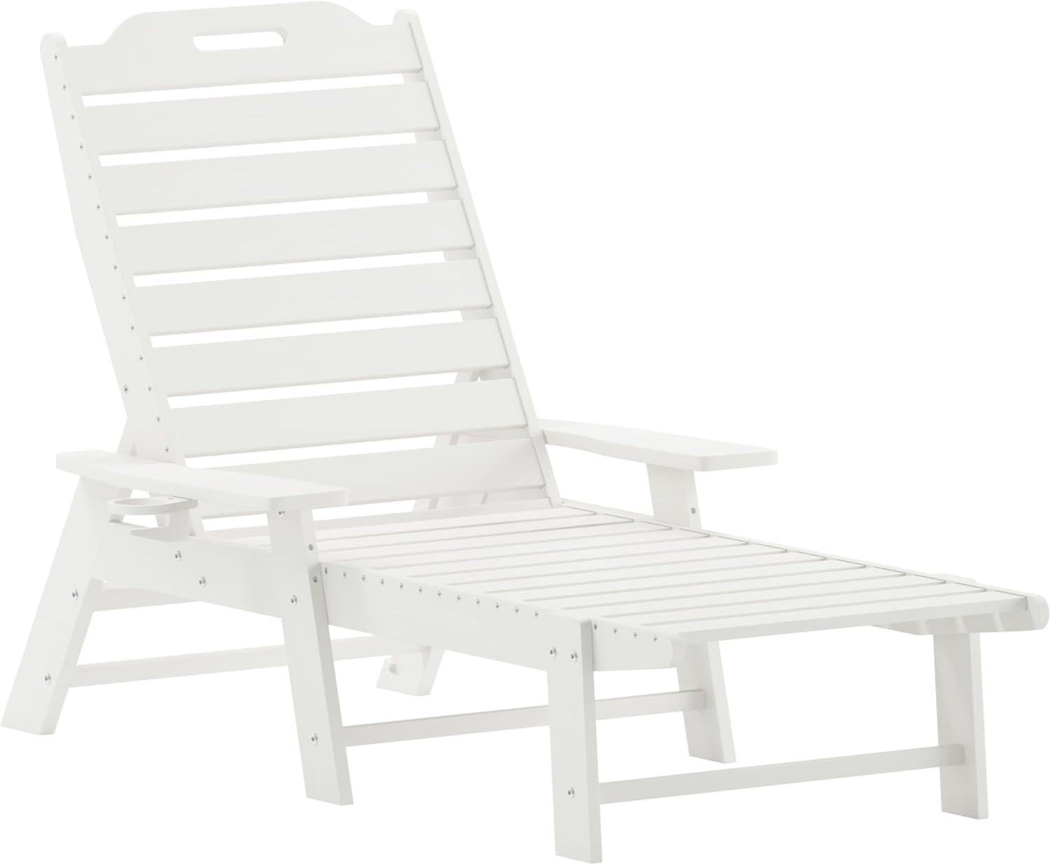 imageFlash Furniture Monterey Adjustable Adirondack Loungers with Cup Holders AllWeather IndoorOutdoor HDPE Lounge Chairs Set of 2 GrayWhite